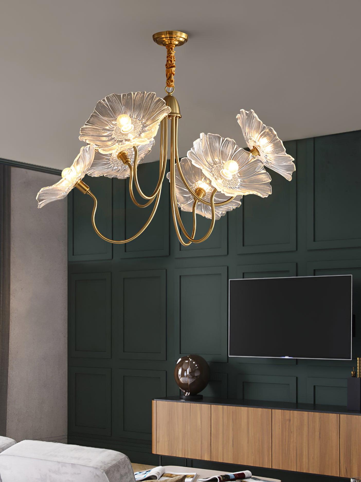 Elegant Lotus Leaf Glass Chandelier - Modern Crystal Ceiling Light Fixture for Dining Room, Living Room, Bedroom Decor | Energy Efficient LED Lighting for Home & Office