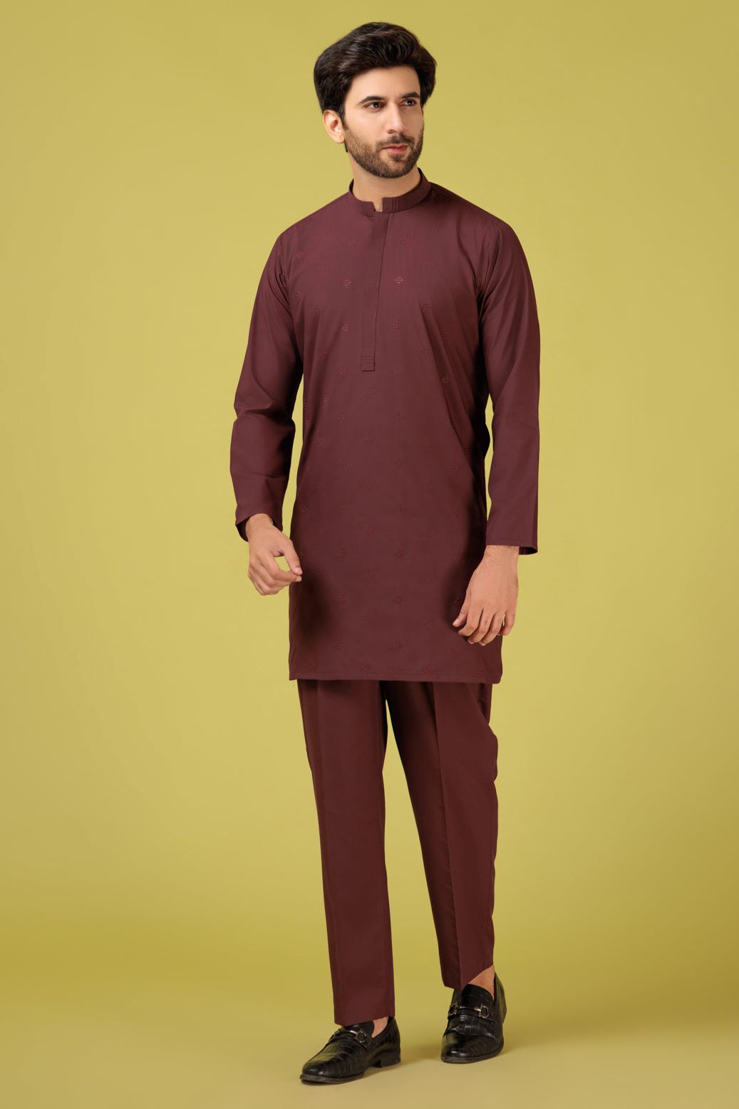 Stylish Blended Brick Kurta Shalwar Set - Traditional Pakistani Outfit for Men - Perfect for Eid, Weddings & Special Occasions