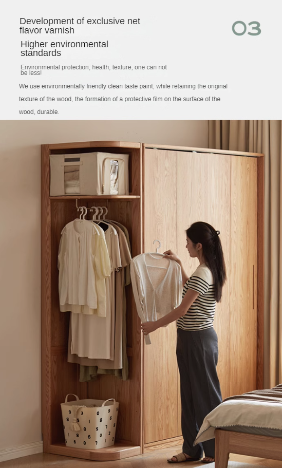Solid Oak & Cherry Wood Modern Corner Wardrobe - Triangle Floor Standing Closet for Bedroom, Living Room, and Office Storage