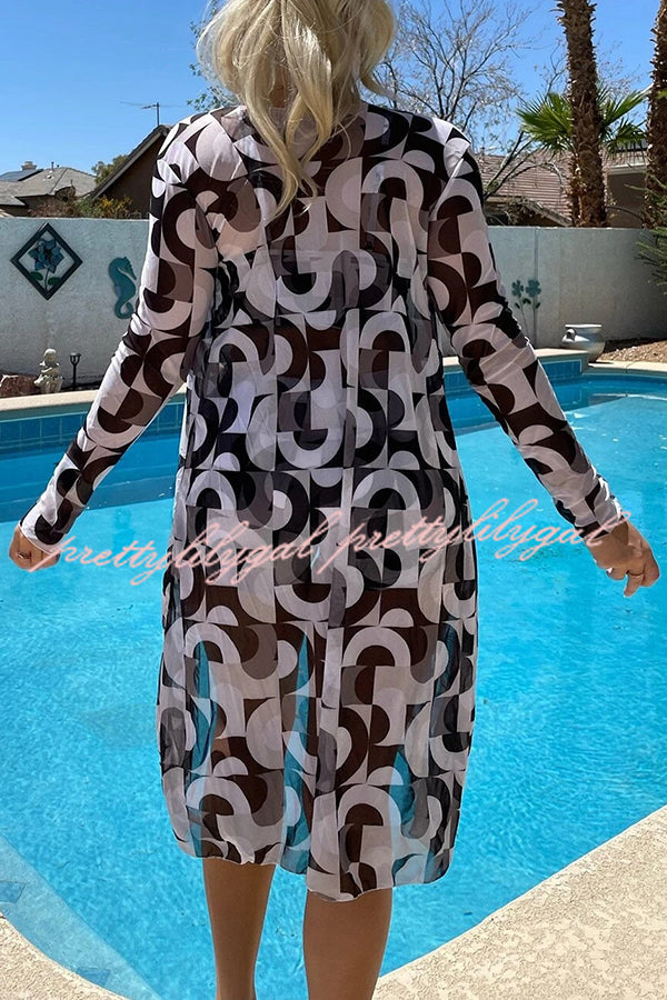 Stylish Printed Paneled Lace-Up Pleated 3-Piece Swimsuit Set | Trendy Swimwear for Beach Vacation & Pool Party