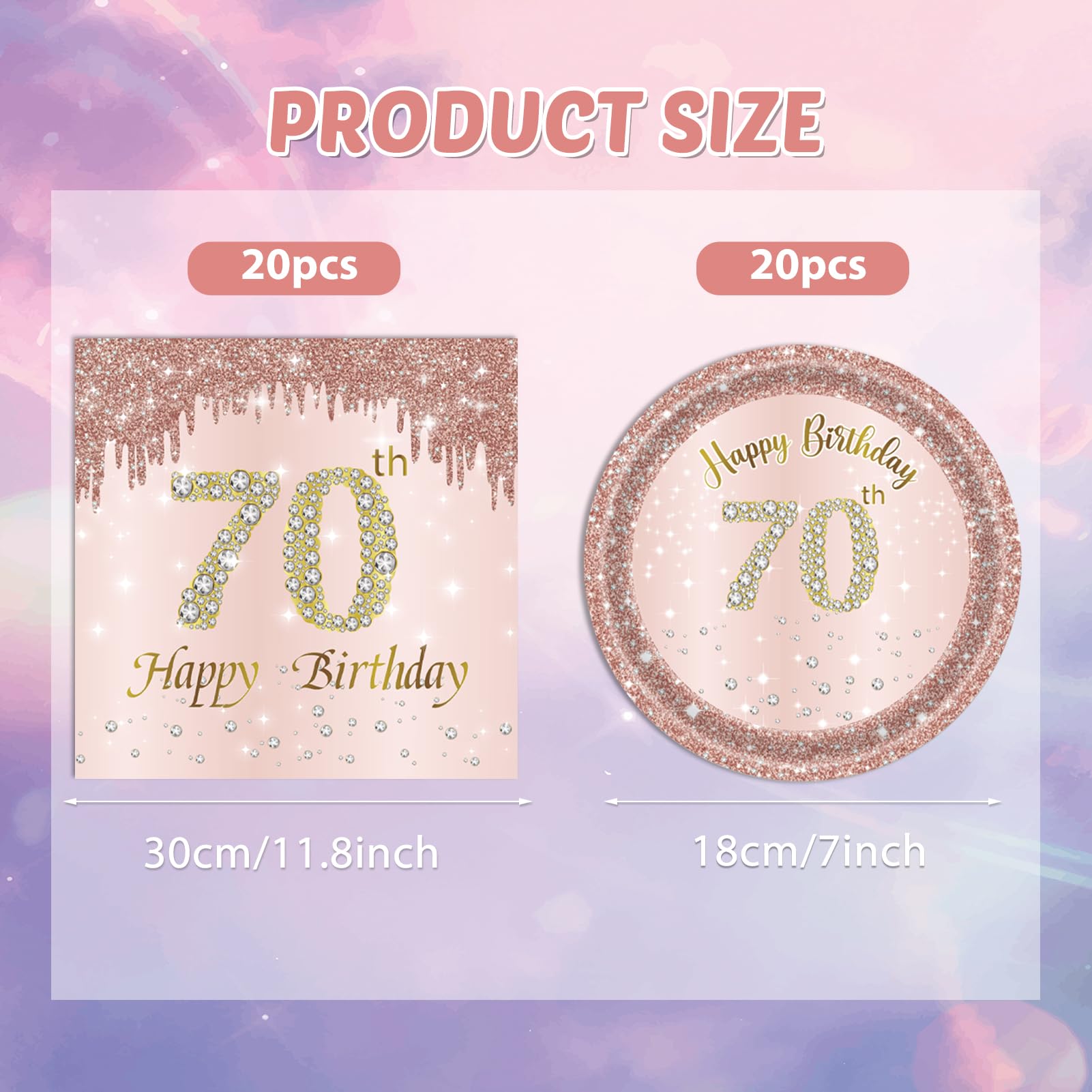70th Birthday Party Decorations for Women - Rose Gold Plates, Napkins & Disposable Tableware Set (1955 Theme) - Perfect for Milestone Celebrations, Retirement Parties & Special Occasions
