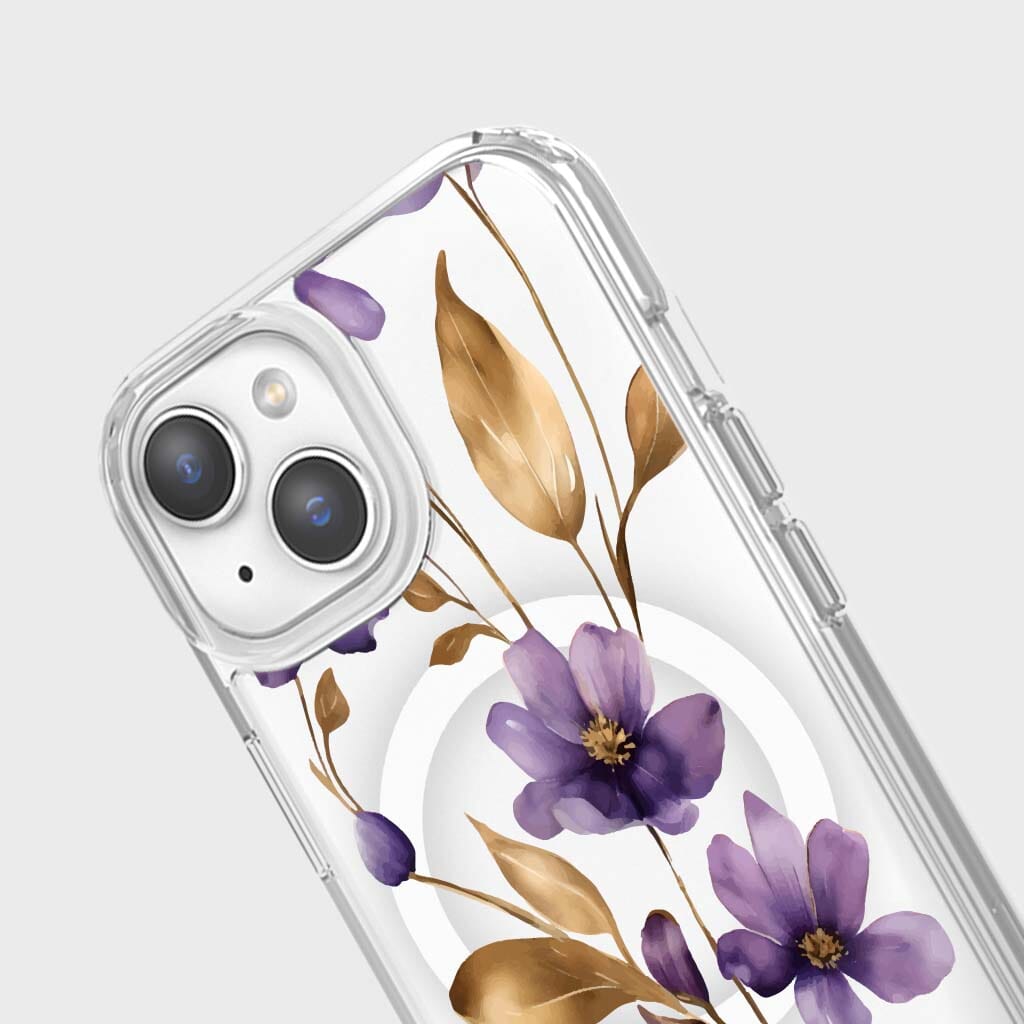 iPhone 15 Clear Case with Purple Wildflower Design - Slim Protective Cover for Everyday Use, Work & Travel