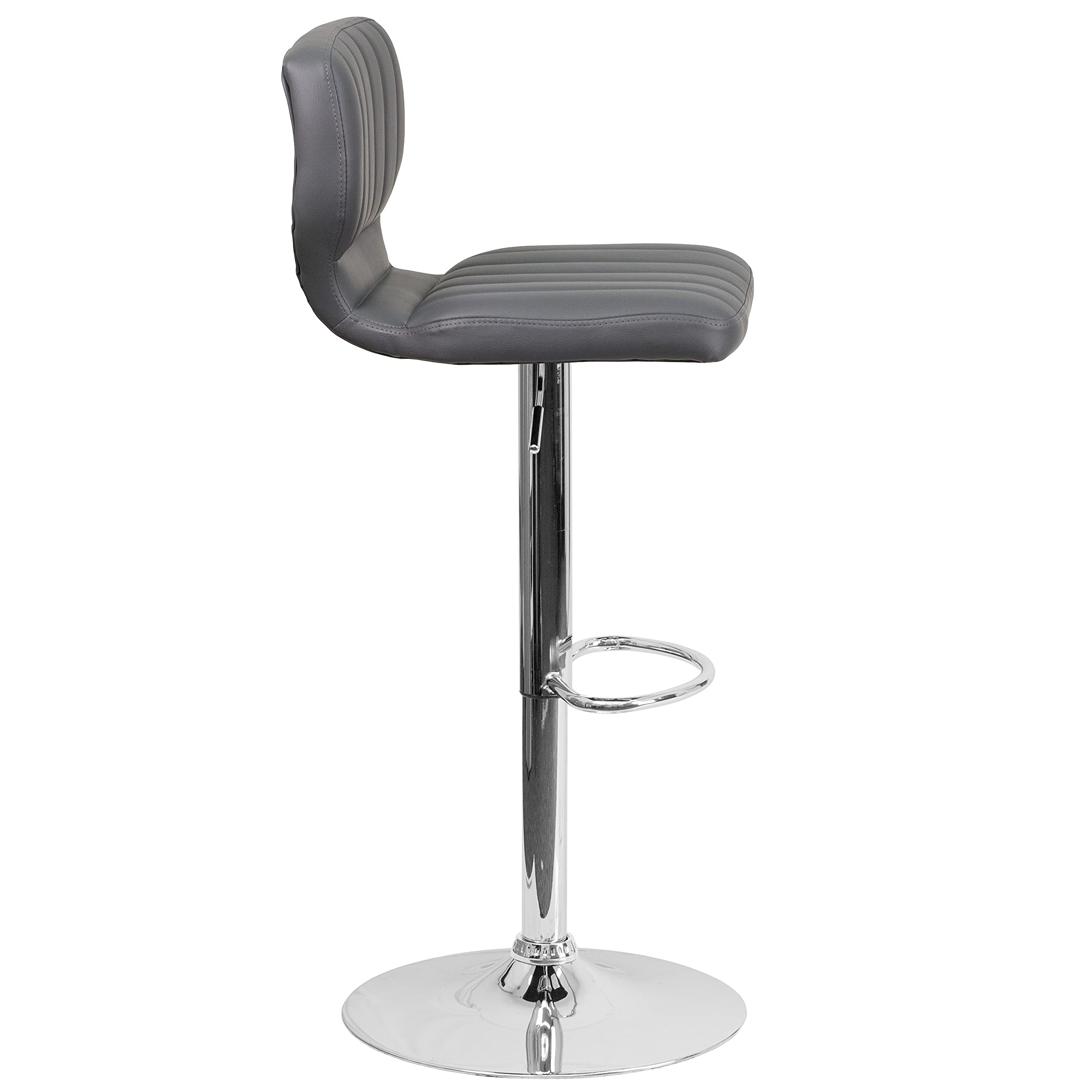EMMA + OLIVER Adjustable Height Bar Stool with Vinyl Upholstery & Vertical Stitch Back - Gray Modern Kitchen Counter Stool for Dining, Bar, or Breakfast Nook