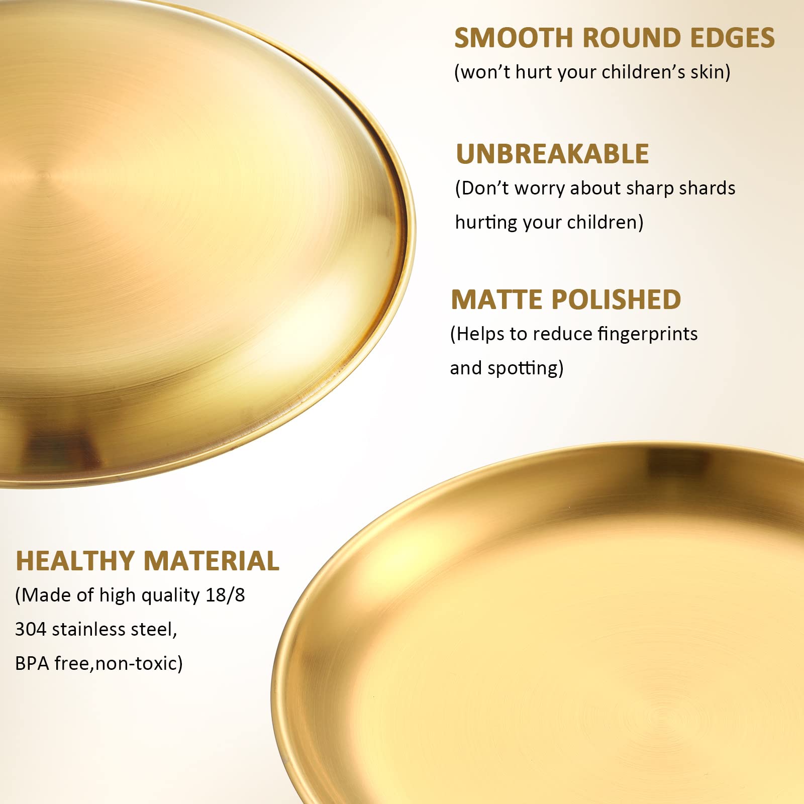 Honeydak 10-Pack 8-Inch 18/8 304 Stainless Steel Plates - Reusable Camping, Picnic & Outdoor Dinnerware - Dishwasher Safe, Double-Layer Design for Serving, Feeding & Desserts (Gold) - Perfect for BBQs, Parties, RV Trips & Camping Meals