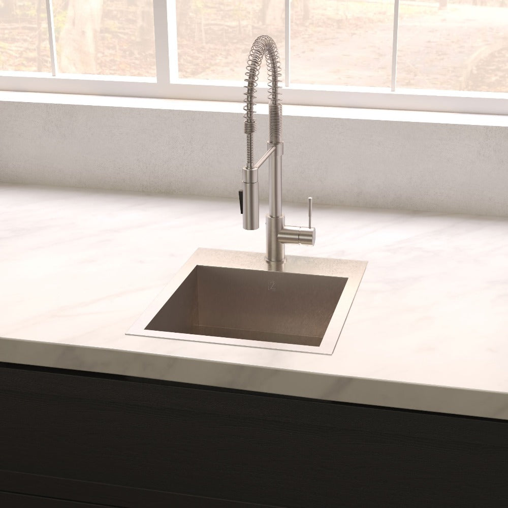 ZLINE Donner 15-inch Topmount Single Bowl Stainless Steel Kitchen Sink (STS 15) - Bar & Prep Sink for Modern Homes, Restaurants & Commercial Use