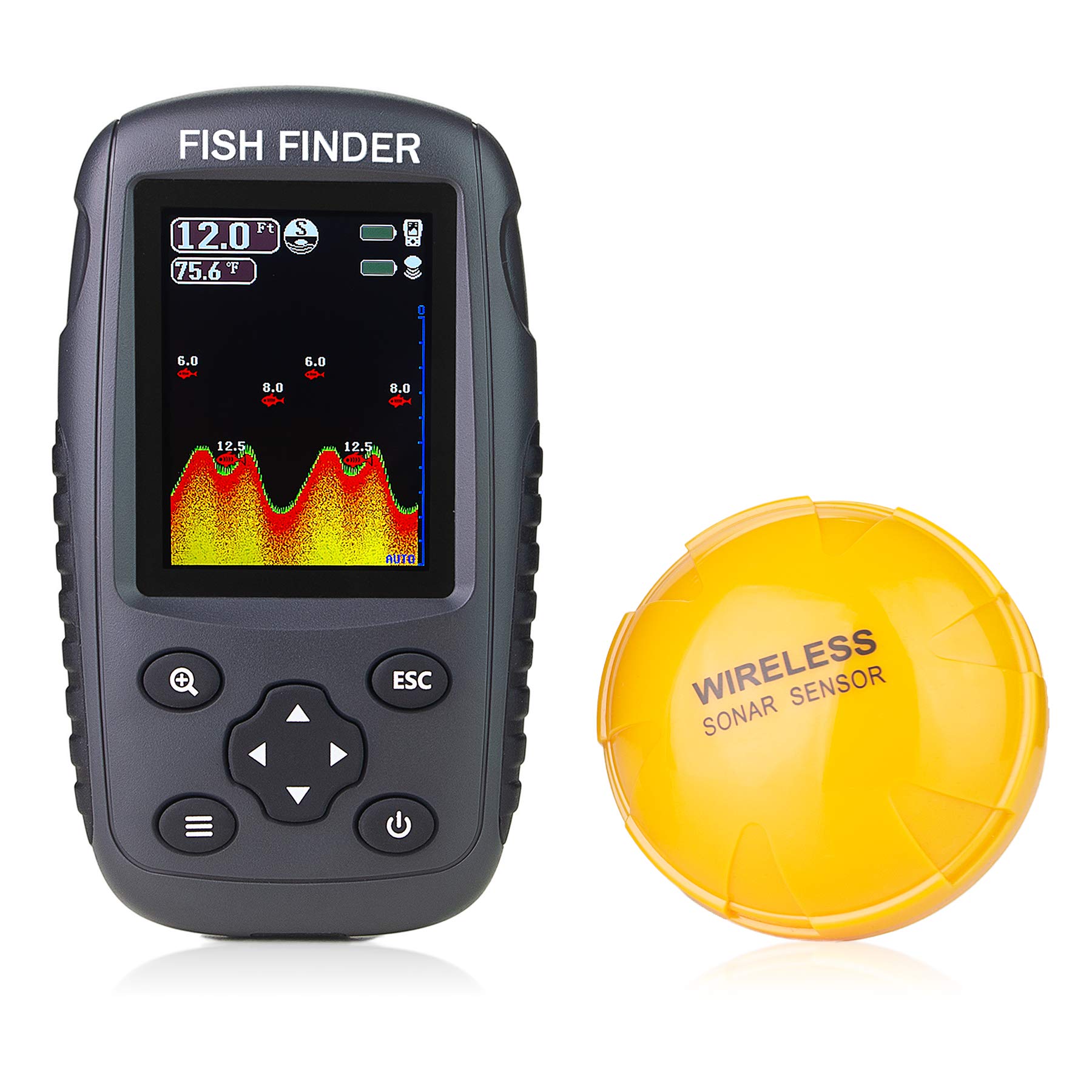 Venterior Portable Rechargeable Fish Finder with Wireless Sonar Sensor - LCD Display for Fish Size, Water Temp & Bottom Contour | Ideal for Kayak Fishing, Ice Fishing & Boat Angling