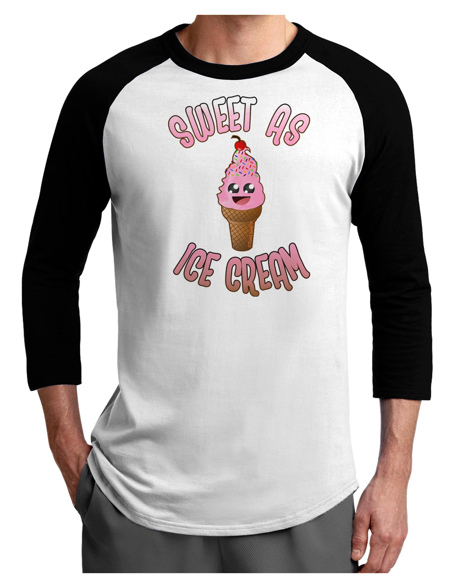 TooLoud Cute Ice Cream Cone Graphic Tee - Sweet As Ice Cream Adult Raglan Shirt for Women & Men | Casual Summer Outfit, Music Festival Wear, Fun Street Style
