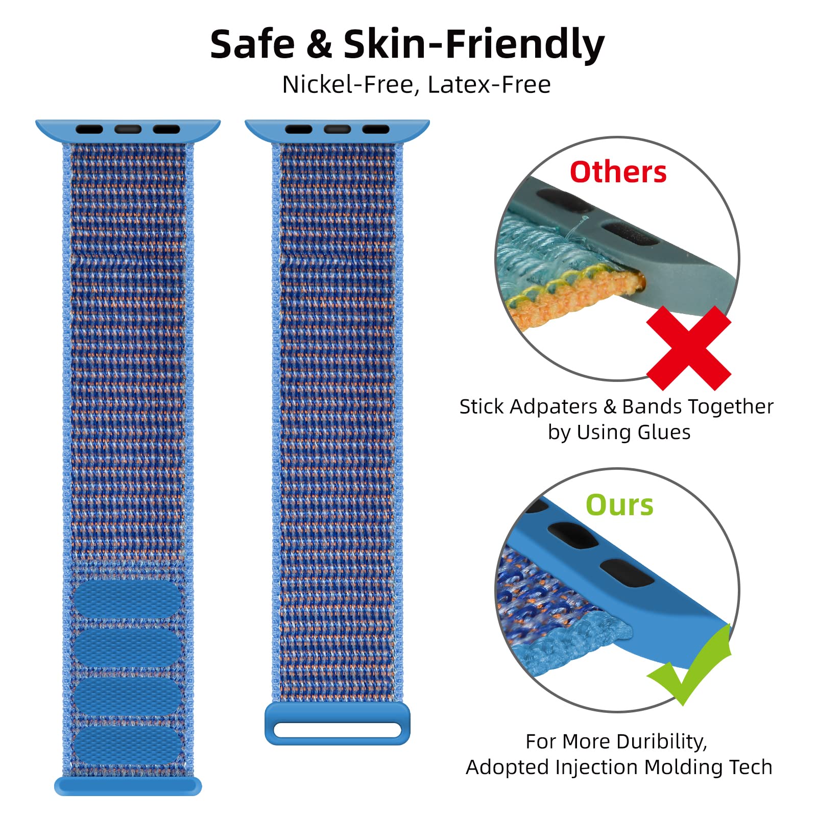 OXWALLEN Sport Loop Nylon Band for Apple Watch Series 9/8/7/6/5/4/3 SE 2/1 - 41mm 40mm 38mm Compatible, Adjustable Braided Fabric Strap for Women & Men - Cerulean Blue - Perfect for Running, Workouts & Everyday Wear