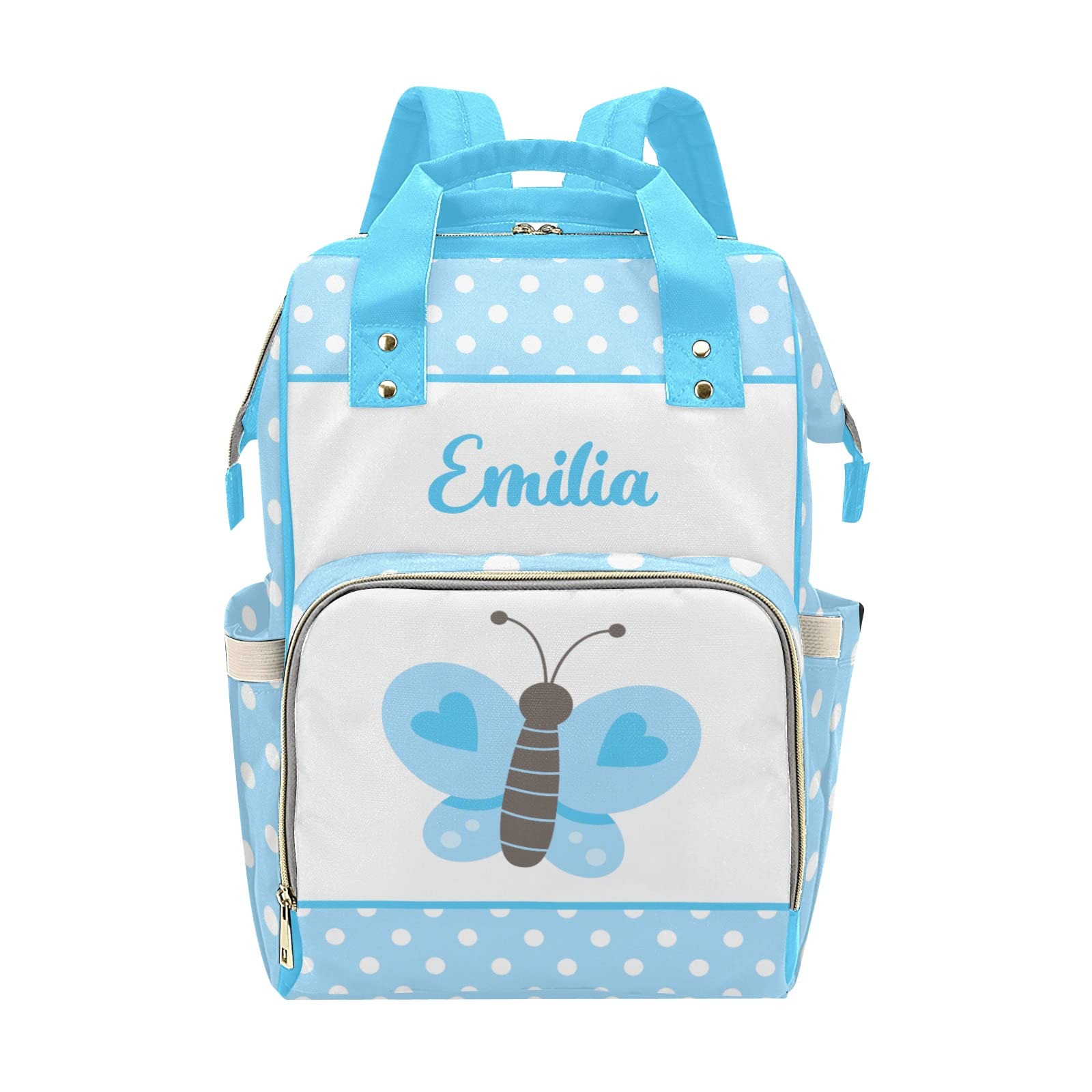 Custom Butterfly Blue Diaper Bag Backpack Tote - Personalized Baby Shower Gift for New Moms, Large Multi-Pocket Travel & Everyday Use Diaper Bag