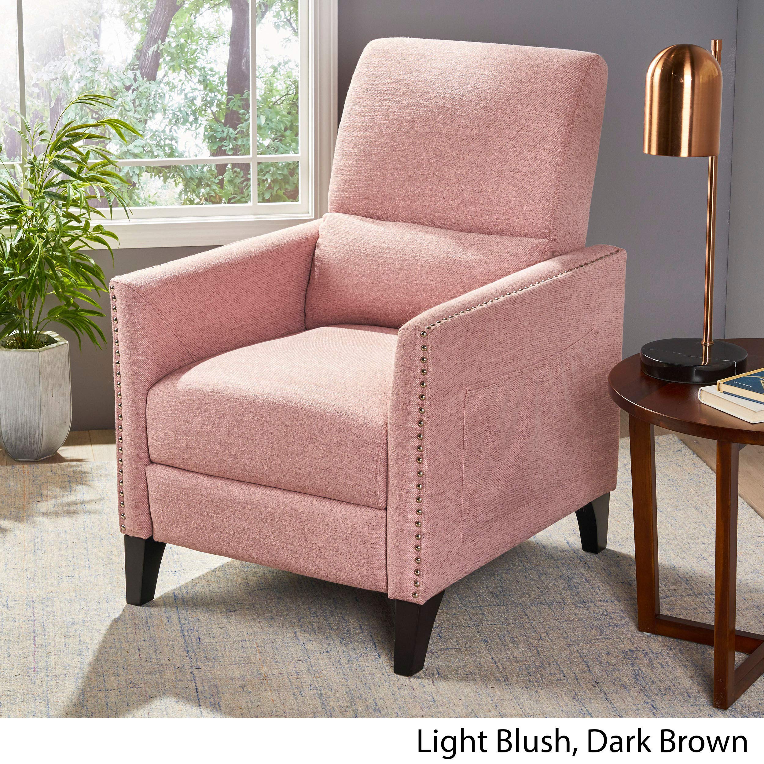 Christopher Knight Home Alexis Contemporary Fabric Push Back Recliner - Light Blush & Dark Brown - Modern Living Room Furniture for Relaxing & Lounging