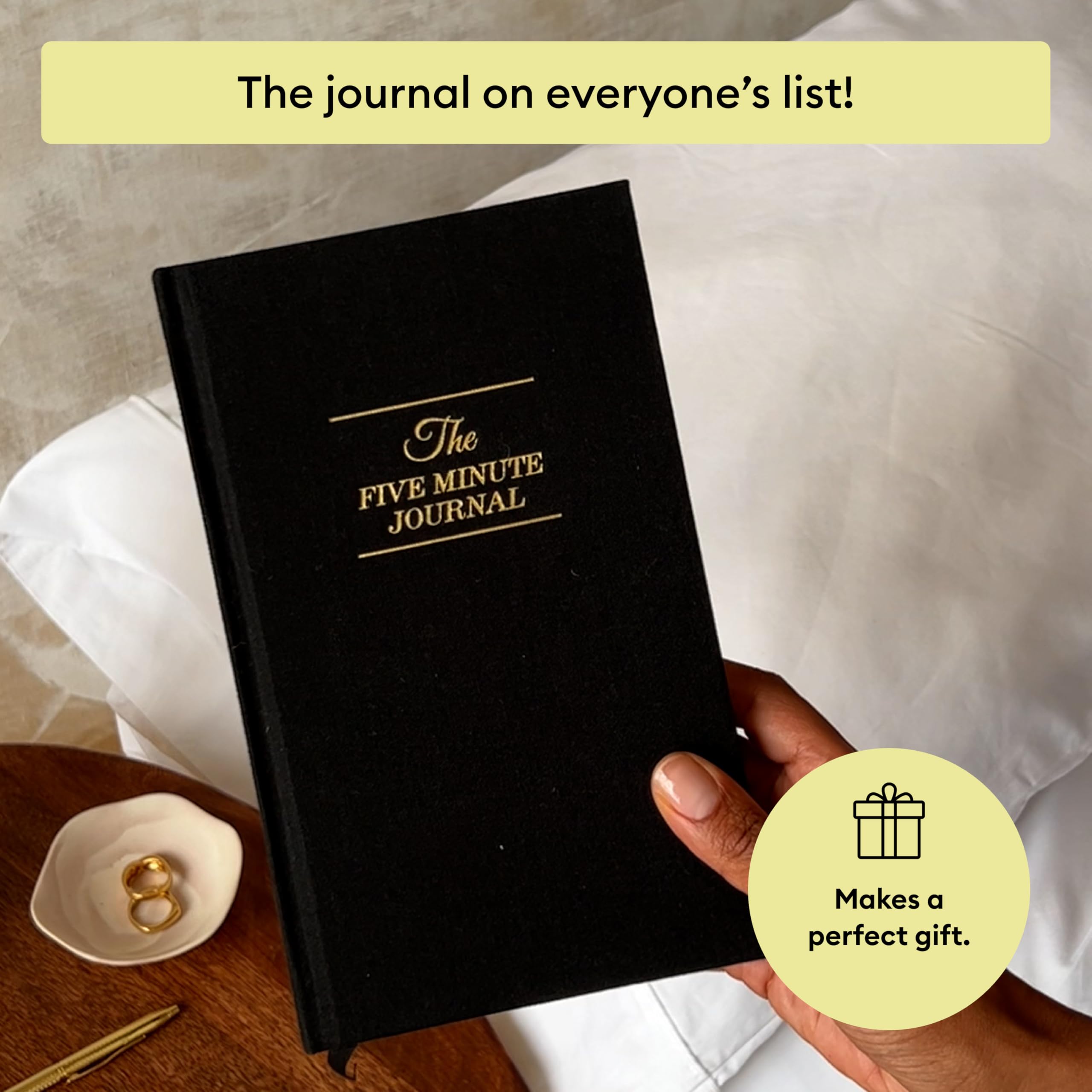 The Five Minute Journal 2025 - Original Undated Gratitude & Mindfulness Journal for Daily Reflection, Manifestation & Positivity with Gold Foiling | Plastic-Free Black Cover | Perfect for Morning Routine, Self-Care & Personal Growth