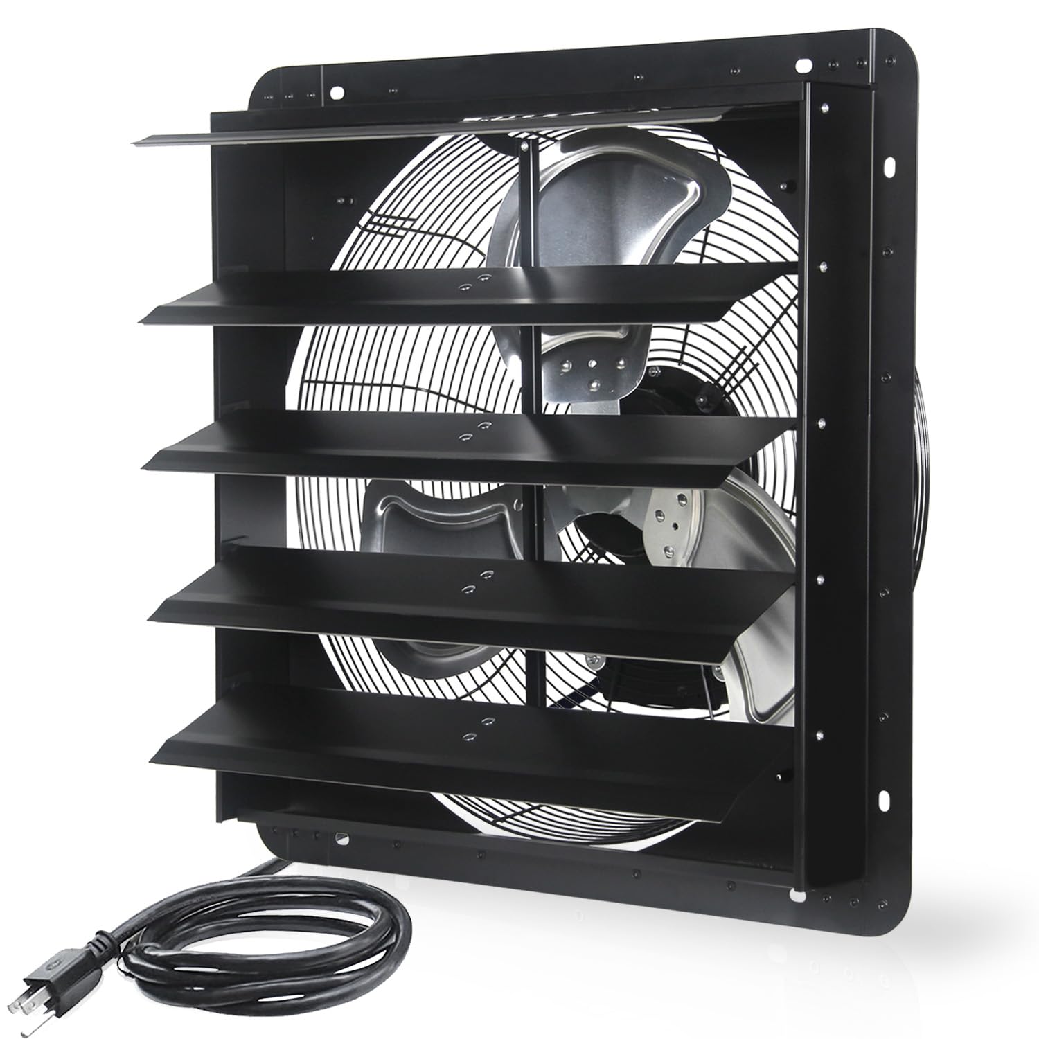 VENTISOL 20 Inch High CFM Wall Mount Shutter Exhaust Fan - 3500CFM Ventilation Fan with 5.4ft Power Cord for Greenhouse, Garage, Attic, Workshop & Poultry House - Black | Energy Efficient Cooling Solution for Indoor Air Circulation & Odor Control