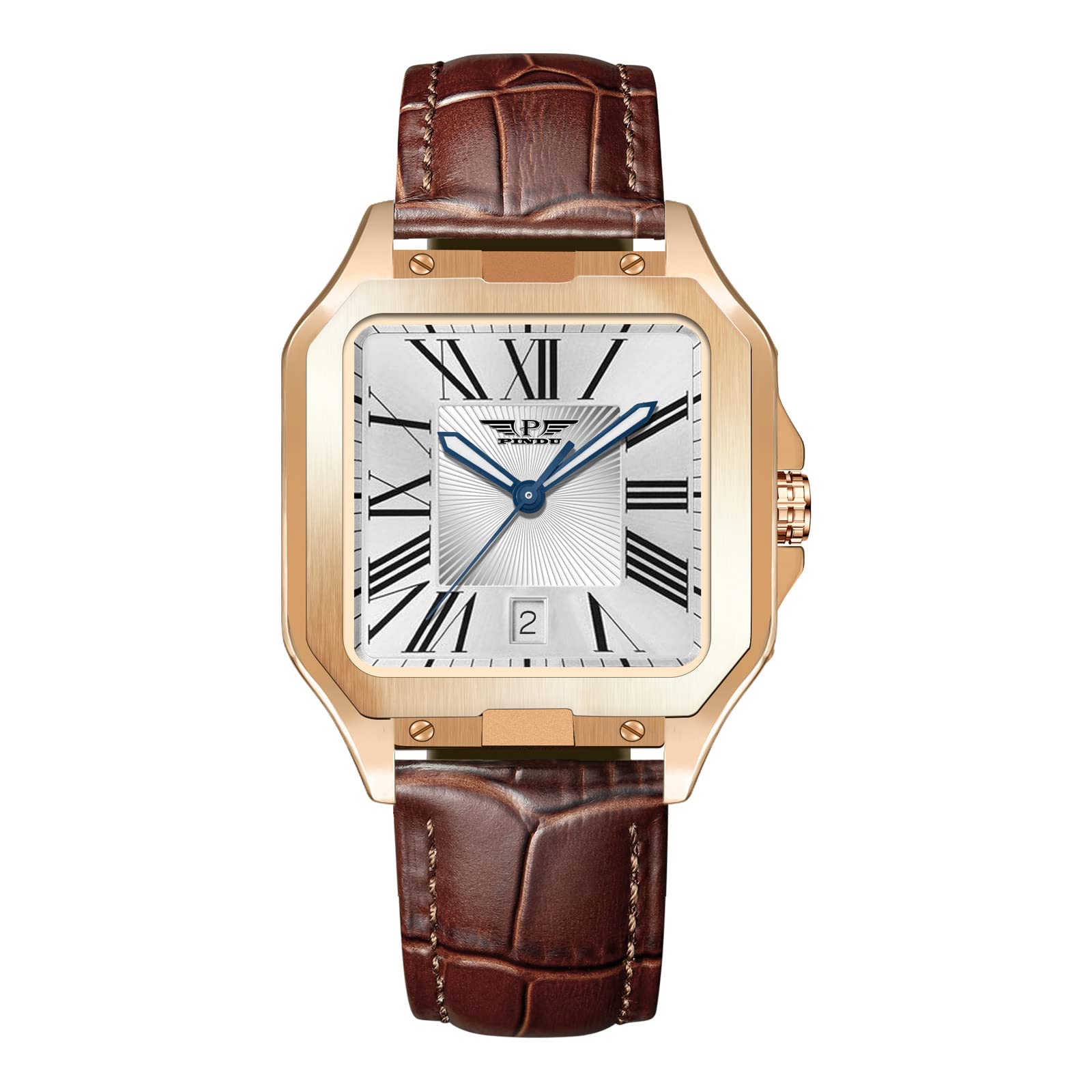 GLENAW PINDU Automatic Square Men's Watch - Luxury Business Mechanical Wristwatch with Auto Calendar Window | Perfect for Office, Formal Events & Professional Settings