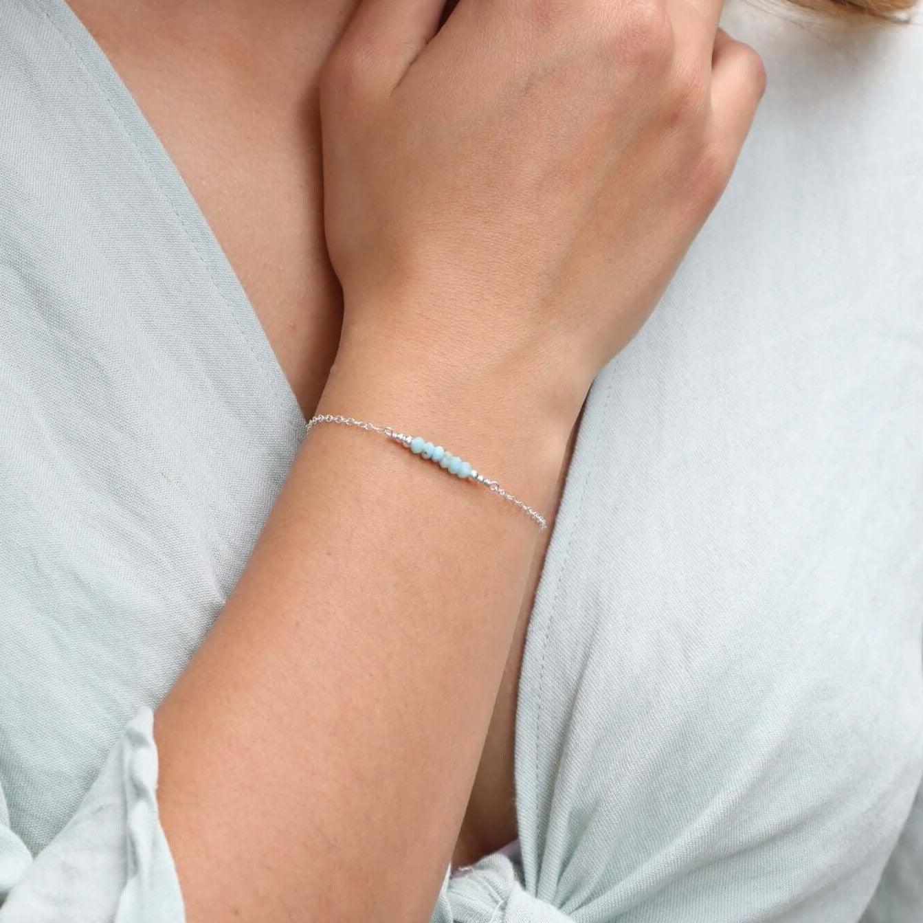 Sparkling Blue Larimar Gemstone Faceted Bead Bar Bracelet for Women | Handmade Healing Crystal Jewelry | Perfect for Yoga, Meditation & Boho Fashion