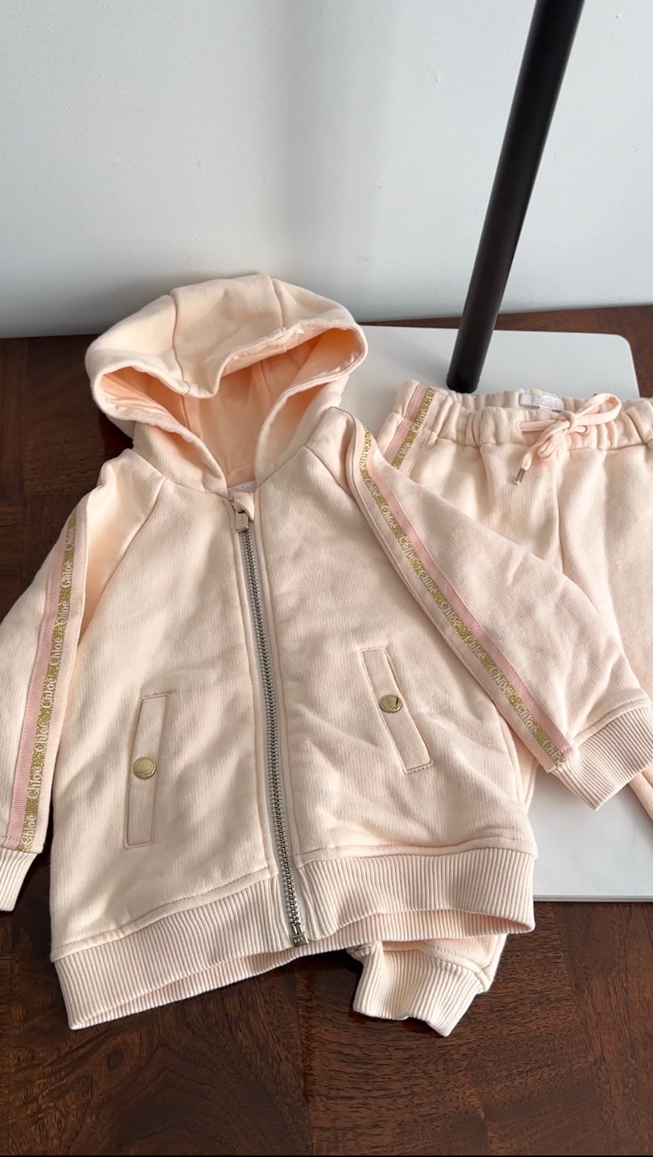 Chloe Baby Light Peach Track Suit Set - 2 Piece Zip Up Hoodie & Pants for 12 Months - Soft & Comfortable Outfit for Playtime & Daily Wear