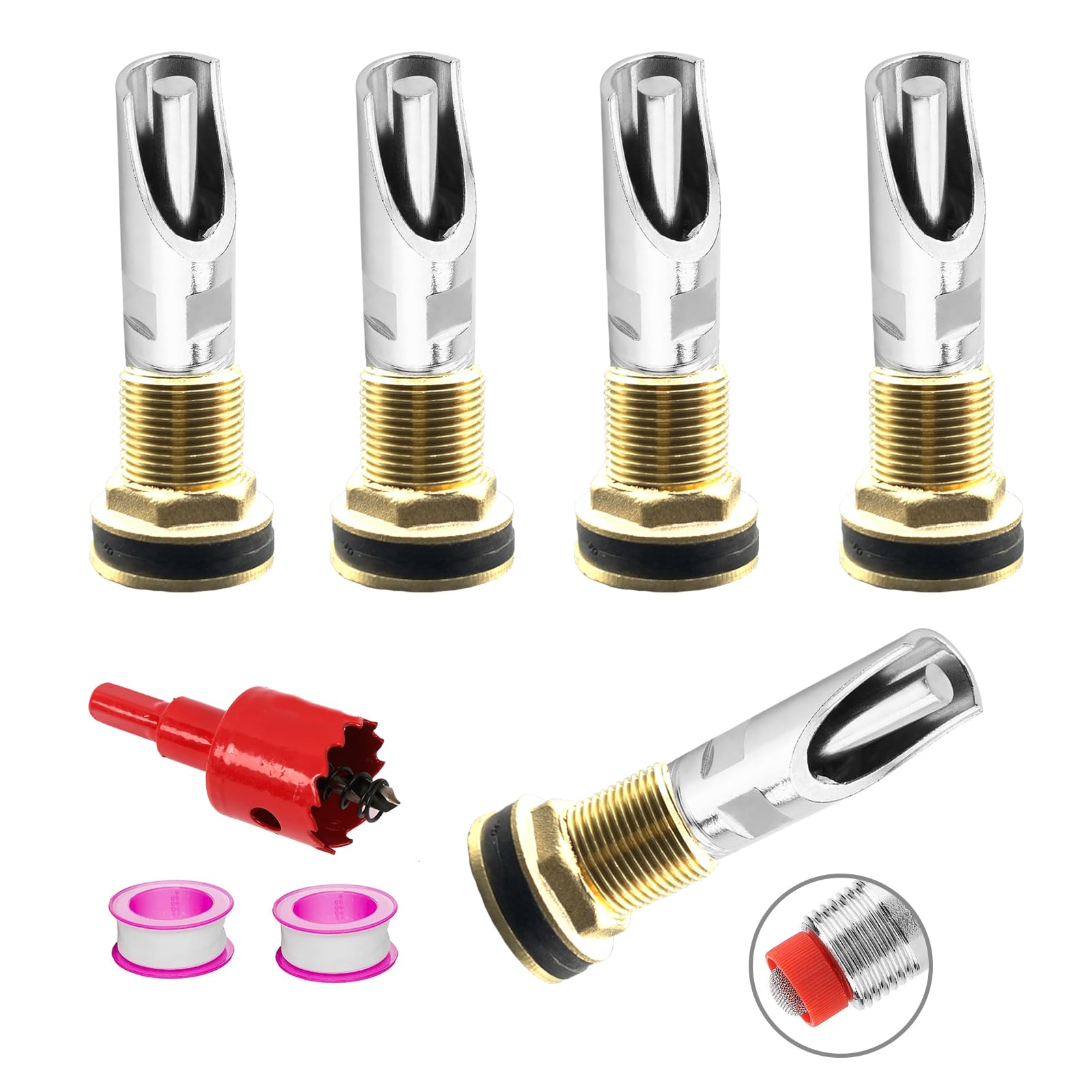 5 Sets Automatic Pig Nipple Drinkers - Stainless Steel Pig Waterer Feeder System with 5 Brass Connectors & Hole Opener - Durable Auto Watering Solution for Swine, Hogs, Pigs - Ideal for Farms, Pig Pens & Livestock Hydration Systems