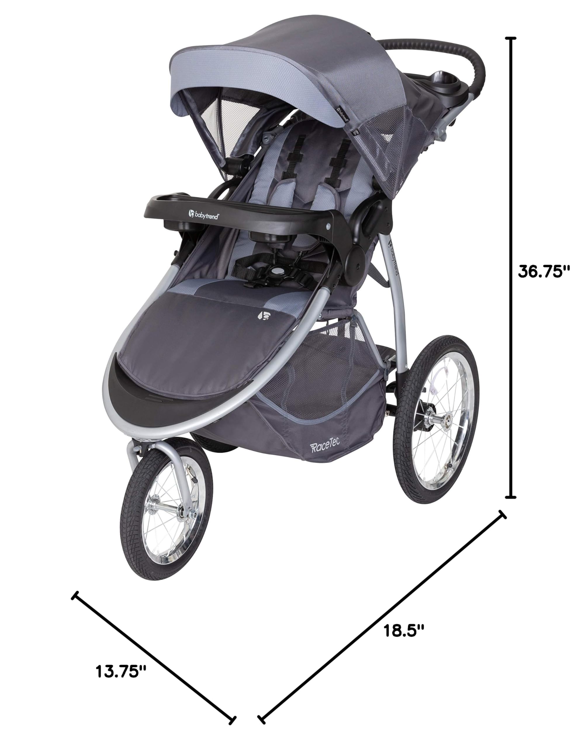 Baby Trend Expedition® Race Tec™ Jogger Stroller - Ultra Grey | Lightweight & Durable for Running, Walking & Outdoor Adventures