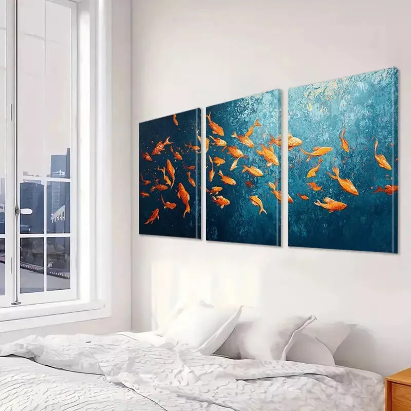 3-Piece Underwater Fish Aesthetic Wall Art Set - Framed Canvas Prints 50x70cm | High Quality Australian Made Decor | Ready to Hang for Living Room, Bedroom & Office Decor