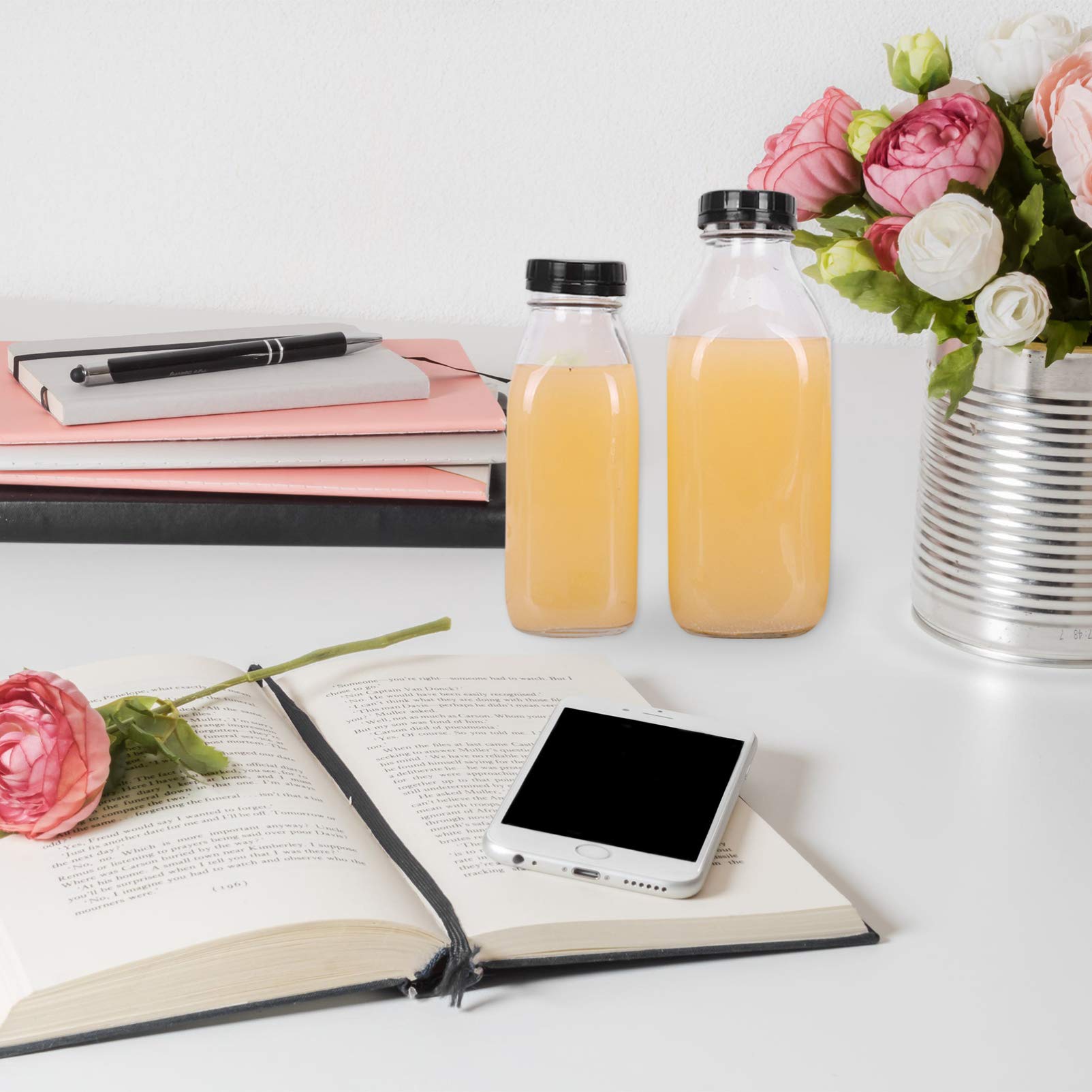 8-Piece Glass Juice Bottles Set - Clear Milk & Yogurt Drink Containers for Beverages, Smoothies, and Meal Prep - Perfect for Home, Cafe, and Restaurant Use