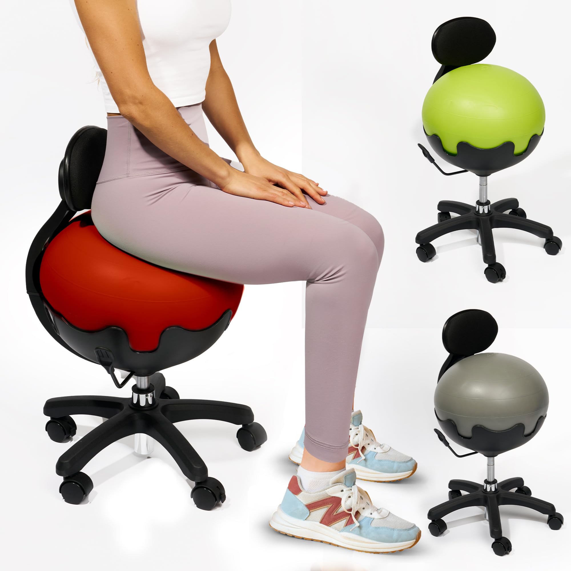 **Aeromat Red Yoga Ball Chair with Back Support - Adjustable Exercise Ball Chair for Office & Home, Ergonomic Balance Ball Chair for Adults - Perfect for Desk Work, Yoga, and Home Fitness**