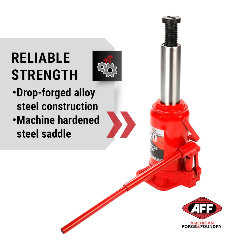 20 Ton Heavy Duty Bottle Jack - Manual Hydraulic Jack with Hardened Steel Saddles, Centered Pumps & Rams (Model 3520) - Ideal for Auto Repair, Construction, and Industrial Lifting Applications