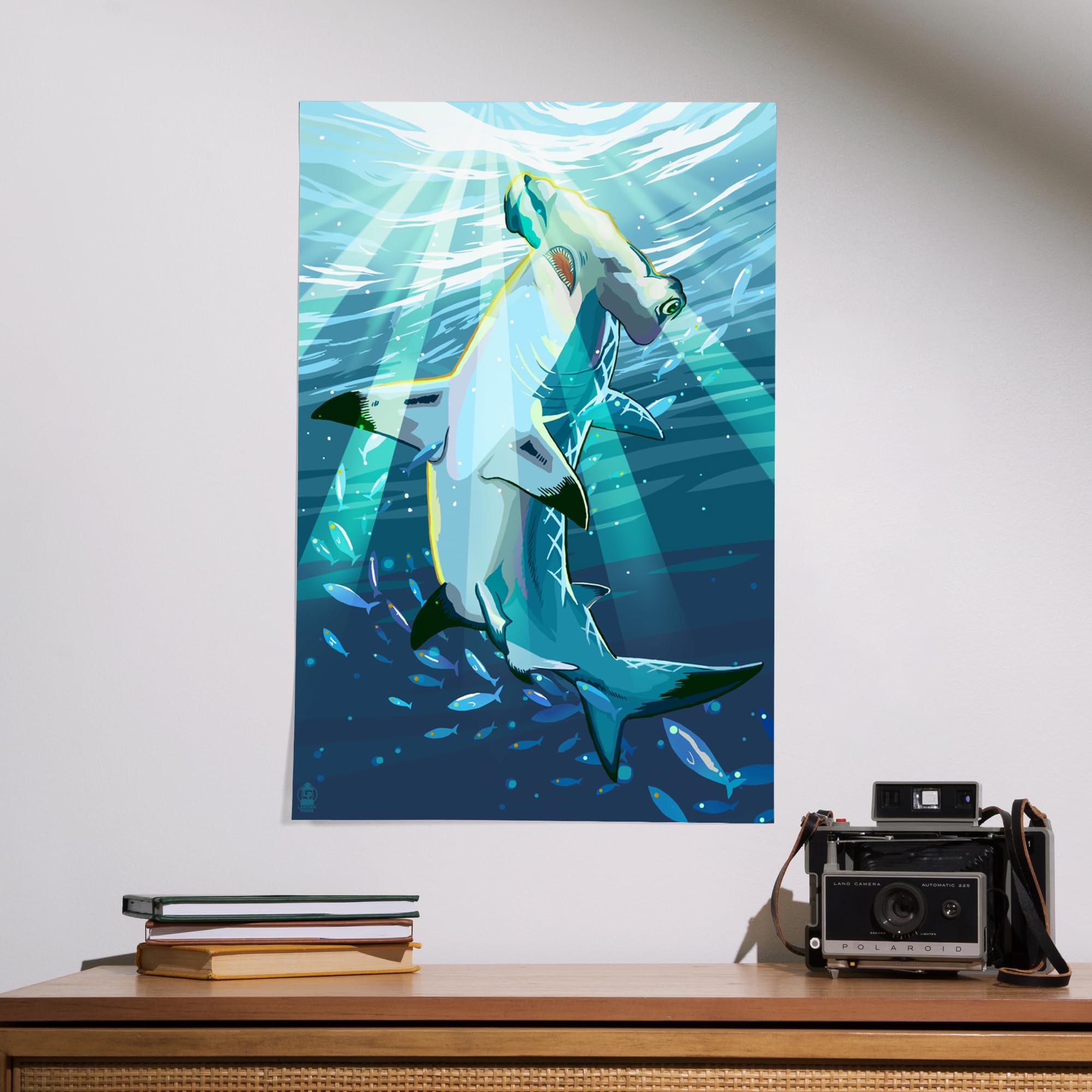 Lantern Press 16x24 Inch Giclee Print - Stylized Hammerhead Shark Wall Art | Premium Canvas Poster for Home, Office & Beach House Decor