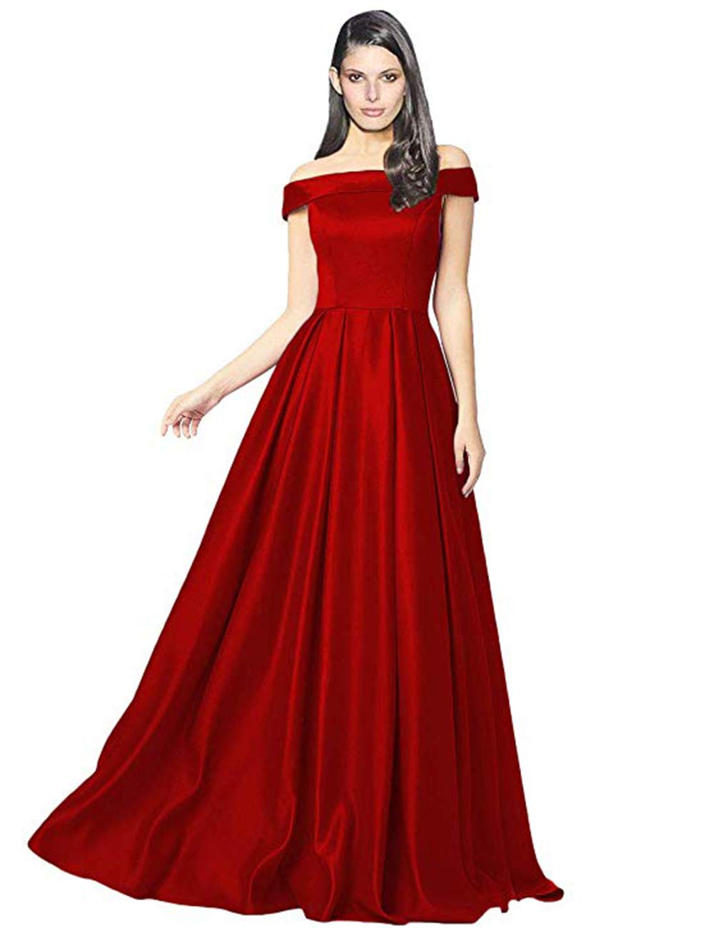 Elegant Off Shoulder Prom Dresses for Women - Long A-Line Satin Formal Evening Gown with Hidden Pocket | Perfect for Homecoming, Wedding Guest, Cocktail Party & Special Occasions