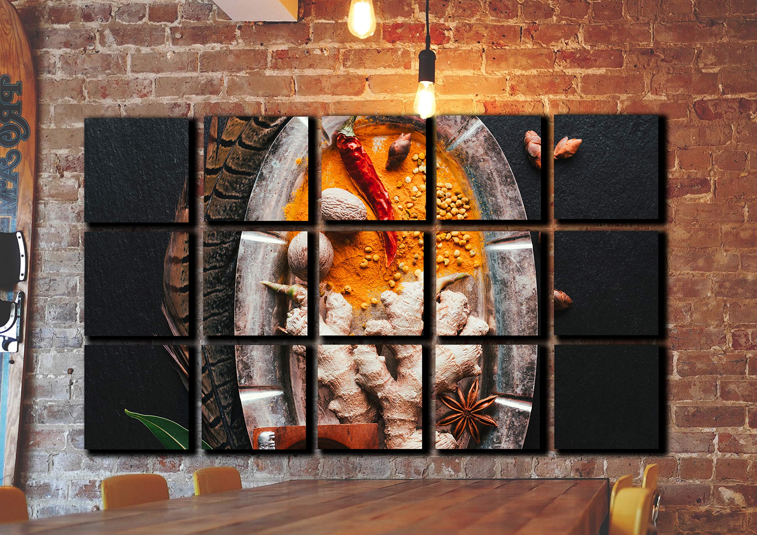 15-Piece Large Spice & Herb Wall Art Decor - Canvas Print Painting Poster for Kitchen - Food & Cooking Theme Wall Decoration Set - Perfect for Home, Restaurant, or Cafe Decor