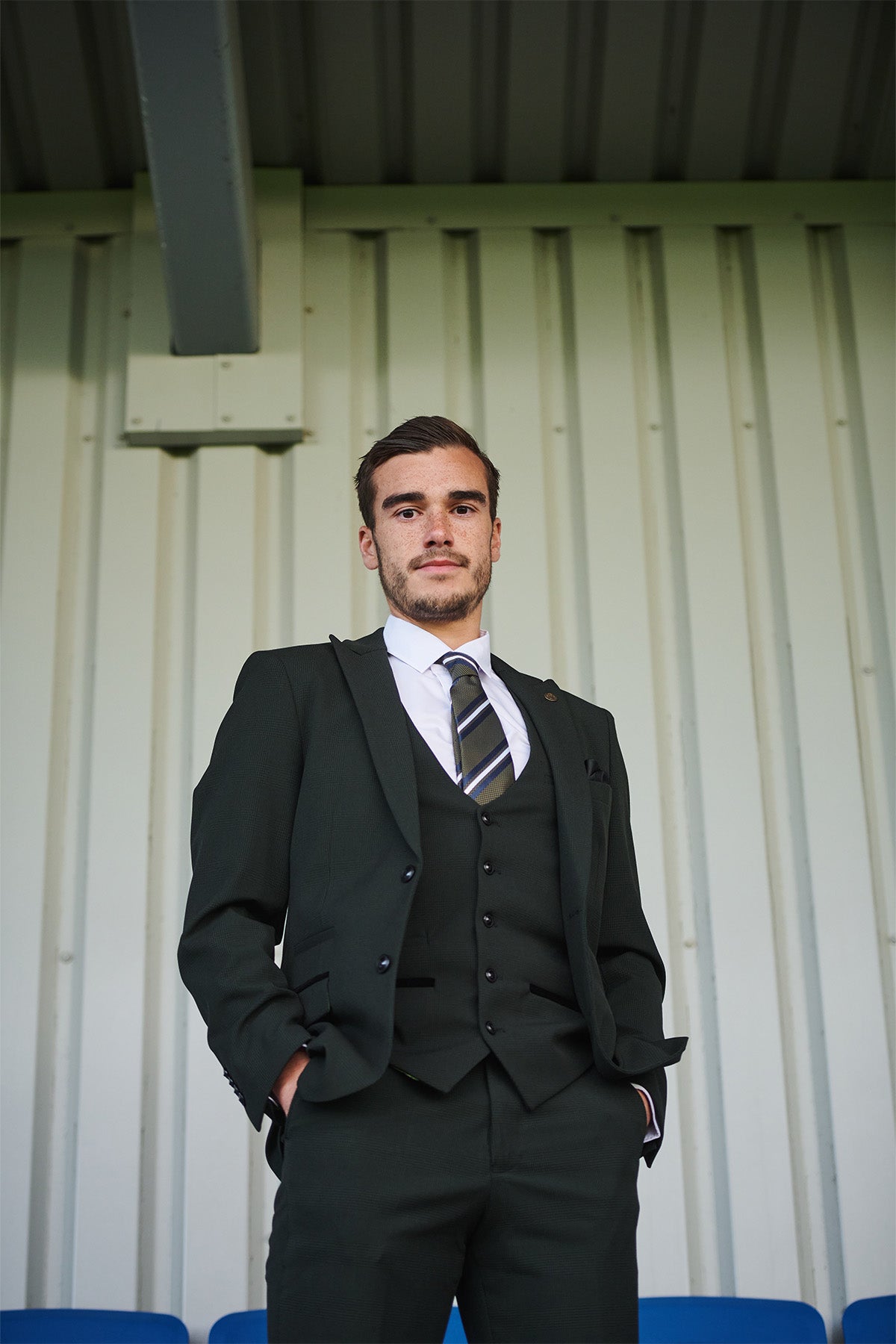 BROMLEY Olive Green Check Suit - Leicester City F.C. Collection (Harry Winks Style) | Perfect for Matchdays, Weddings & Formal Events