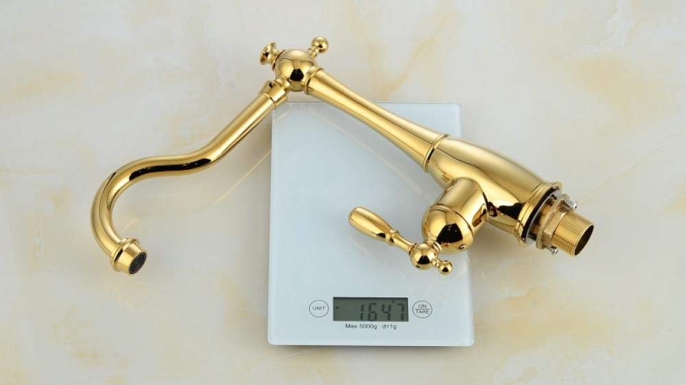Gold Plated Single Handle Kitchen Sink Faucet - 360° Swivel Deck Mount Mixer Tap with Hot & Cold Water - Perfect for Modern Homes & Restaurant Use