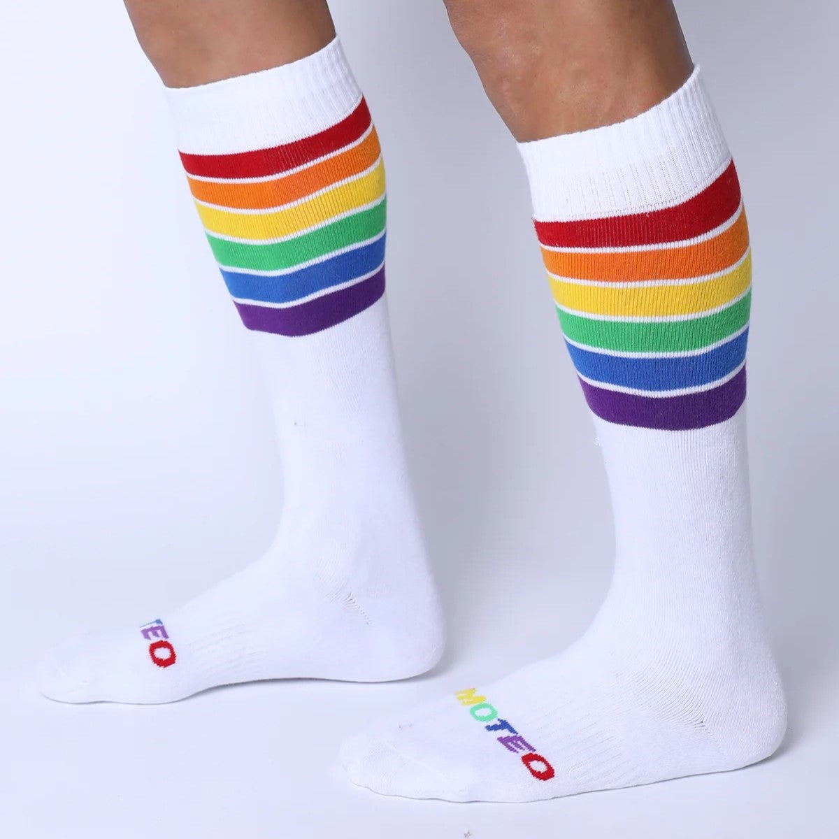 Timoteo Pride Socks - White LGBTQ+ Rainbow Flag Socks for Men & Women - Perfect for Pride Parades, Festivals, and Everyday Wear