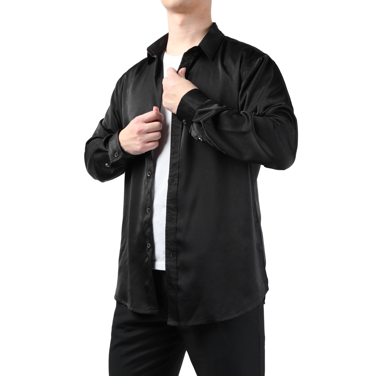 Premium Solid Color Men's Dress Shirt - Classic Black Formal Business Shirt for Office, Wedding & Special Occasions
