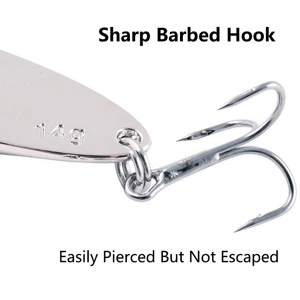 5-Pack Metal Fishing Spoon Lures with Treble Hooks - Saltwater & Freshwater Bass Trout Fishing Gear - Perfect for Lake, River, and Ocean Fishing Adventures