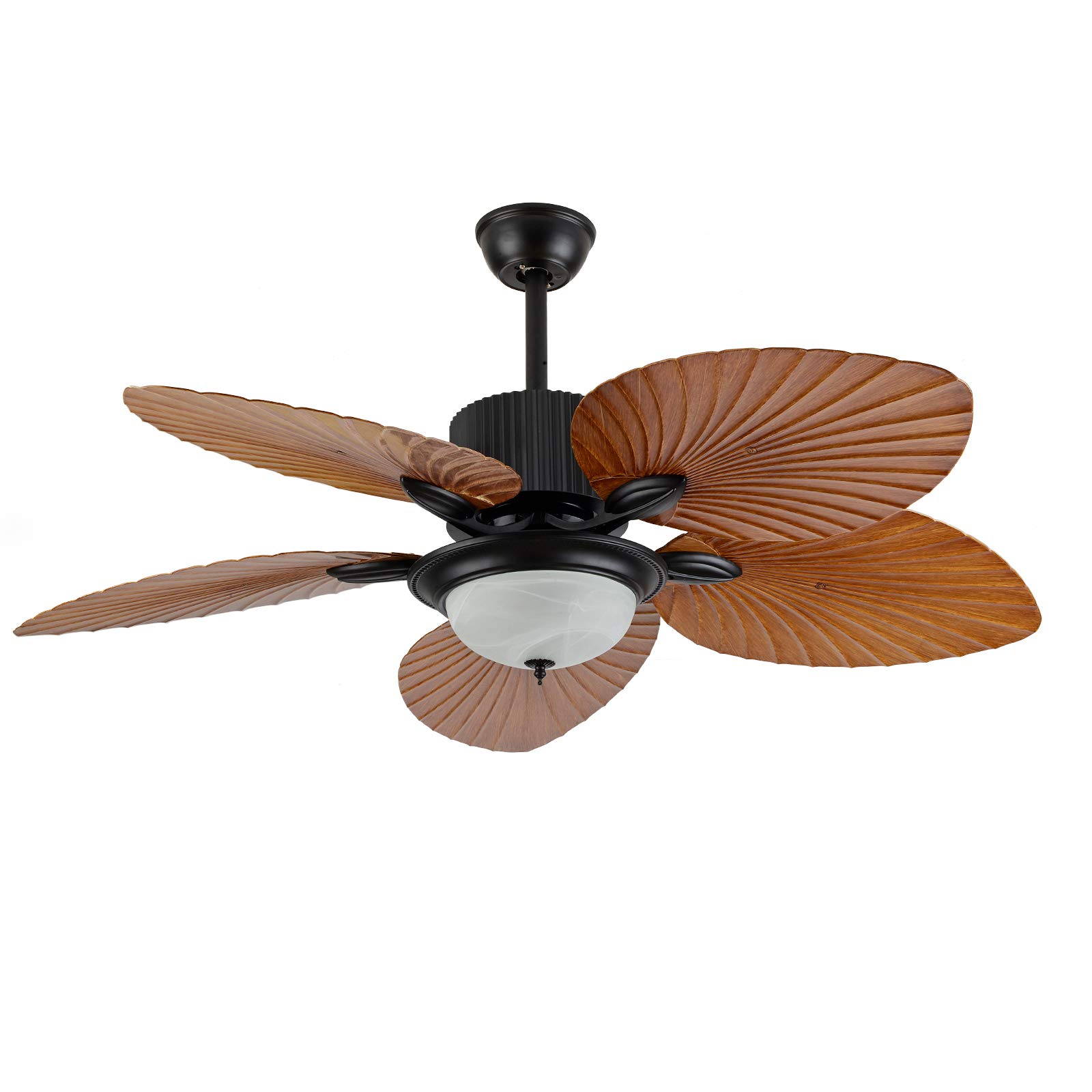 Eapmic 52 Inch Tropical Ceiling Fan with Sunset Bowl Light - 5 Hand Carved Wooden Leaf Blades - Outdoor/Indoor Use for Bedroom, Dining Room, Patio, Porch - Perfect for Coastal, Beach House & Tropical Decor Styles