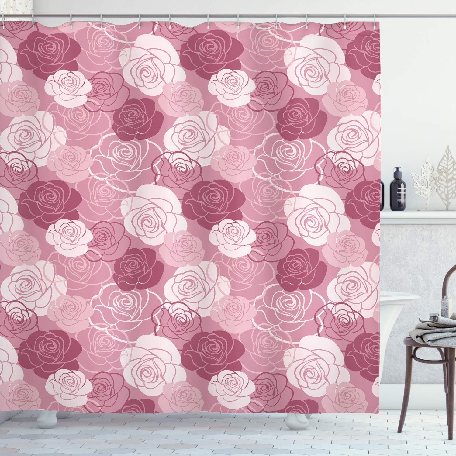 Ambesonne Rose Flowers Shower Curtain - Pastel Tone Romantic Floral Design with Petals & Blossoms, 69