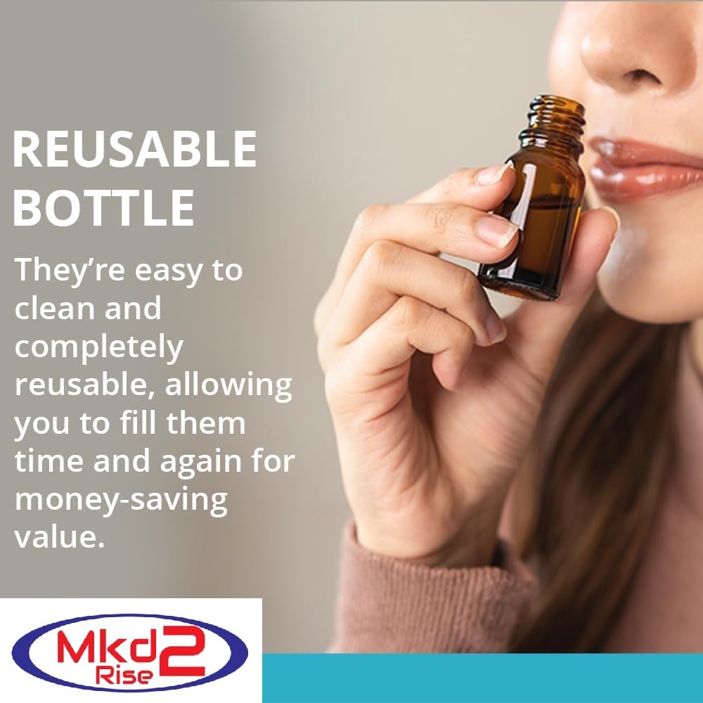 Premium 10ml Empty Amber Glass Bottles (6-Pack) with Leak-Proof Euro Dropper & White Cap - Perfect for Essential Oils, Fragrances, Medicines, DIY Perfumes, Homeopathy & Refillable - Ideal for Aromatherapy, Skincare & Travel Use