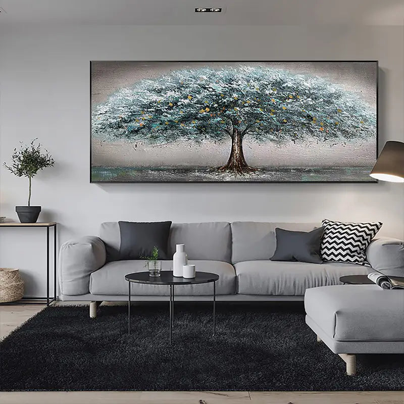 Beautiful Flower and Tree Painting #FT008 - Handmade Canvas Art for Home Decor, Living Room, Bedroom & Office Wall