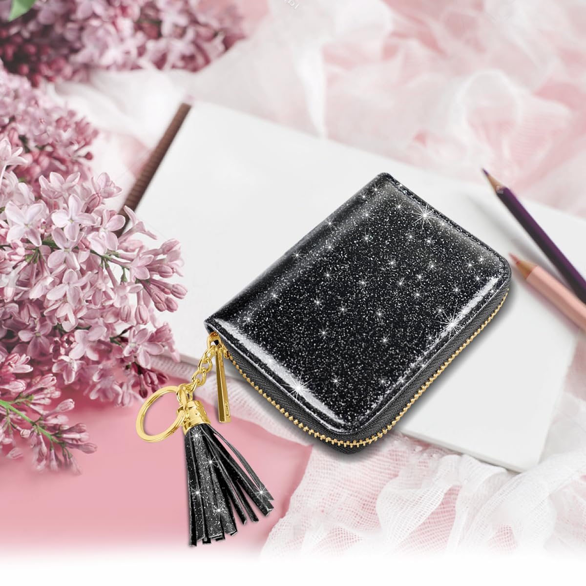 Women's Small RFID Blocking Credit Card Wallet - Glittery & Cute Slim Card Holder for Women | Perfect for Everyday Use, Travel & Gift Giving