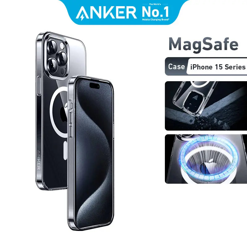 Anker iPhone 15 Magsafe Clear Case with Magnetic Protection & Tempered Glass Screen Protector Bundle - Perfect for Everyday Use, Travel & Wireless Charging