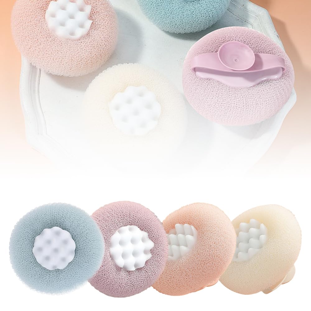Premium 2-in-1 Sunflower Bath Sponge with Suction Cup | Super Soft Exfoliating Shower Ball & Body Scrubber | Mesh Bath Brush for Women (4 Pack) - Perfect for Relaxing Baths & Gentle Skin Exfoliation