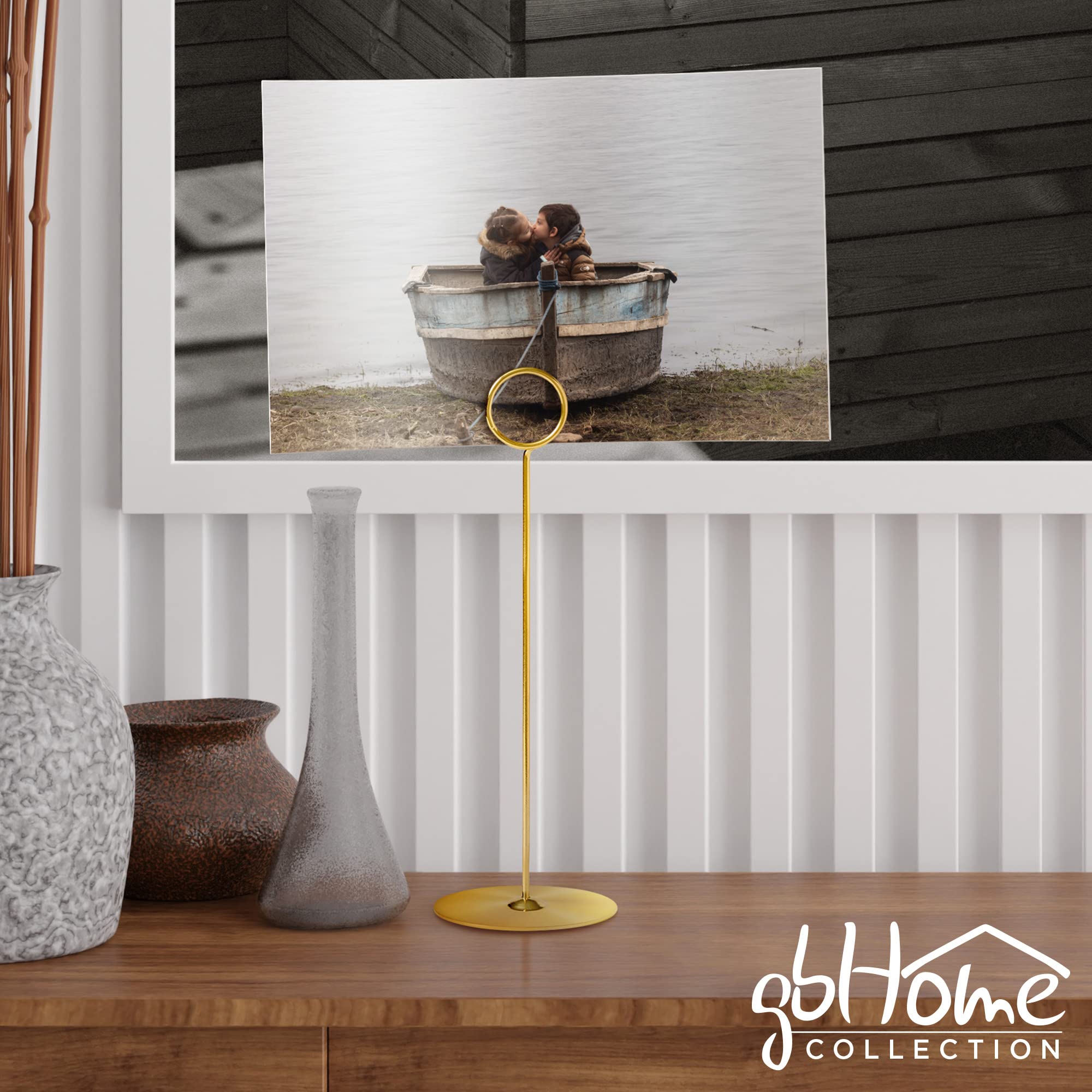 Gold Table Card Holders 12 Pack - 8 Inch Tall Harp-Clip Menu Holders for Restaurants, Weddings, Banquets - Perfect for Place Cards, Reserved Signs, Recipes & Table Numbers