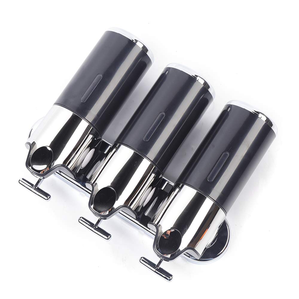 3x500ml Black Wall Mounted Soap Dispenser - Commercial & Home Bathroom Liquid Soap & Hand Sanitizer Pump - Durable Plastic Design for Kitchen, Restroom, Salon, and Office Use