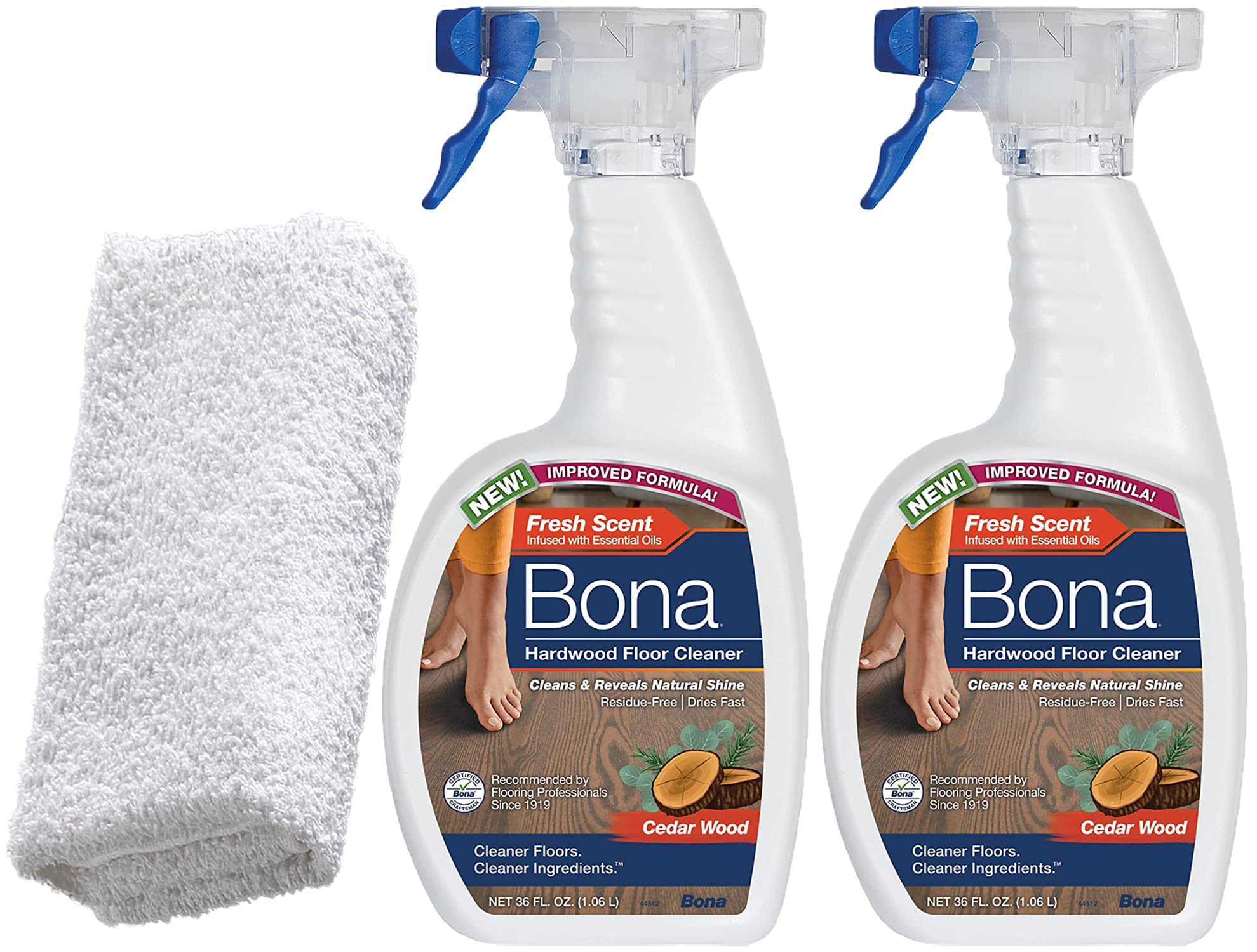 2-Pack Bona Hardwood Floor Cleaner, 36oz | Cedar Scented Wood Floor Cleaner Spray + Microfiber Cleaning Towel | Bulk Floor Cleaning Kit for Shiny Wood Floors | Perfect for Daily Cleaning, Pet-Friendly Homes & High-Traffic Areas