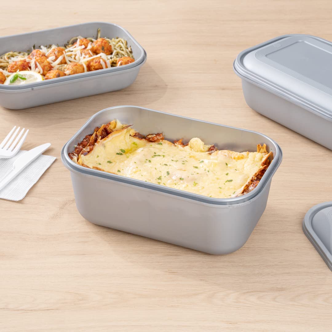 Restaurantware Futura 67.6oz Meal Prep Containers with Lids - 100-Pack Tamper-Evident Disposable Food Storage | Microwave-Safe Gray Plastic Takeout Containers for Meal Delivery, Catering & Leftovers