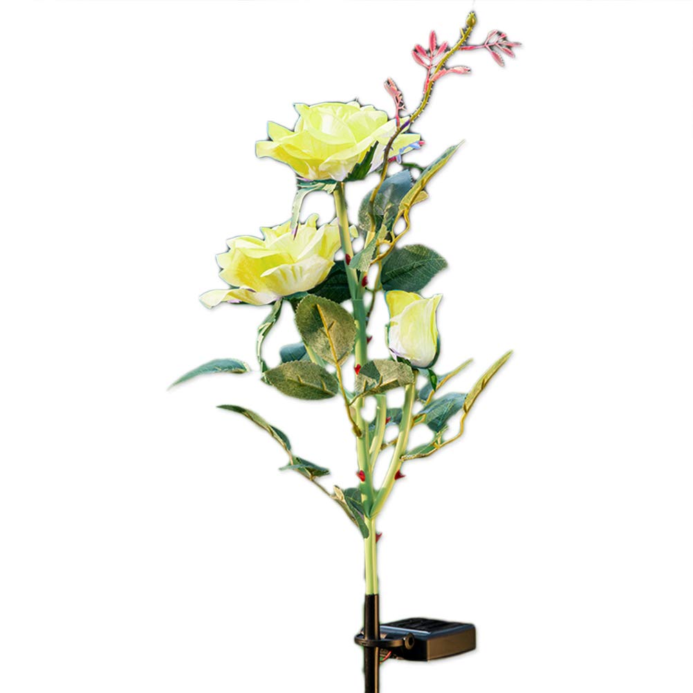 Solar Powered 3LED Rose Garden Lights - Outdoor Solar Rose Flower Stake for Garden, Patio, Backyard, Christmas Pathway & Driveway Decoration (Yellow) | Weatherproof Solar Lights for Romantic Ambiance, Holiday & Landscape Lighting