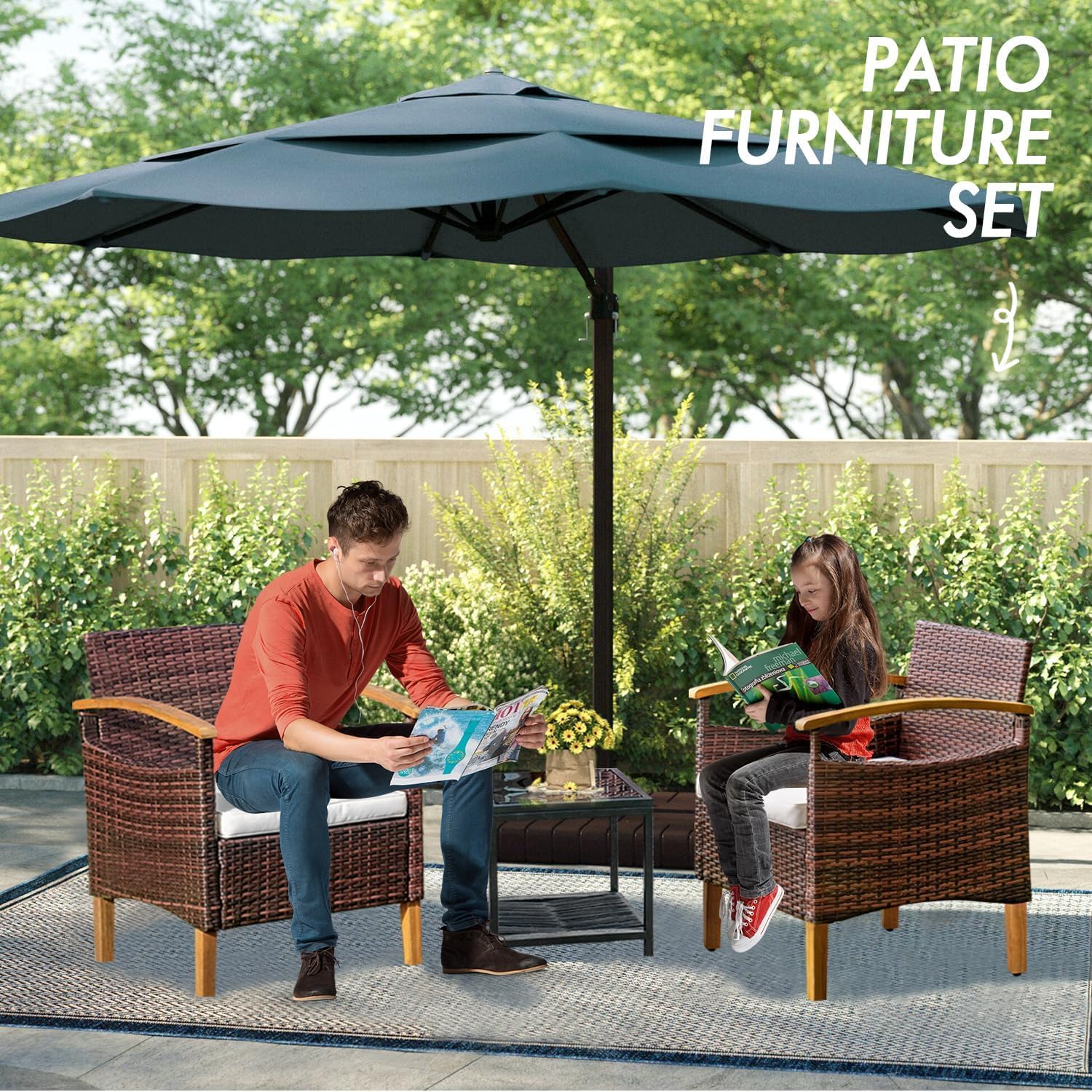 3-Piece Brown Wicker Patio Furniture Set with Table & 2 Chairs - Outdoor Conversation Set for Backyard, Porch, Balcony or Garden - Perfect for Relaxing, Entertaining & Outdoor Dining