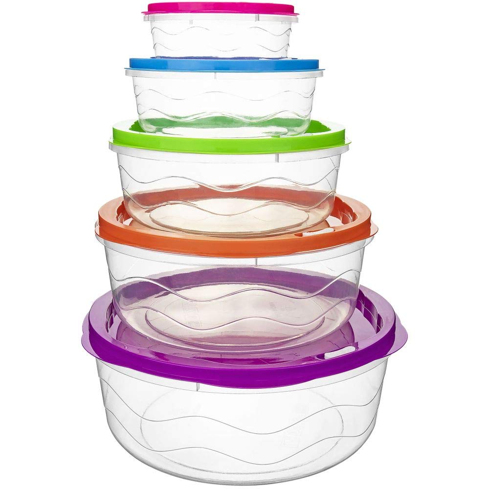5-Piece Round Food Storage Containers Set with Colorful Snap-On Lids | Airtight Kitchen Organization for Meal Prep, Leftovers & Pantry Storage | Southern Homewares