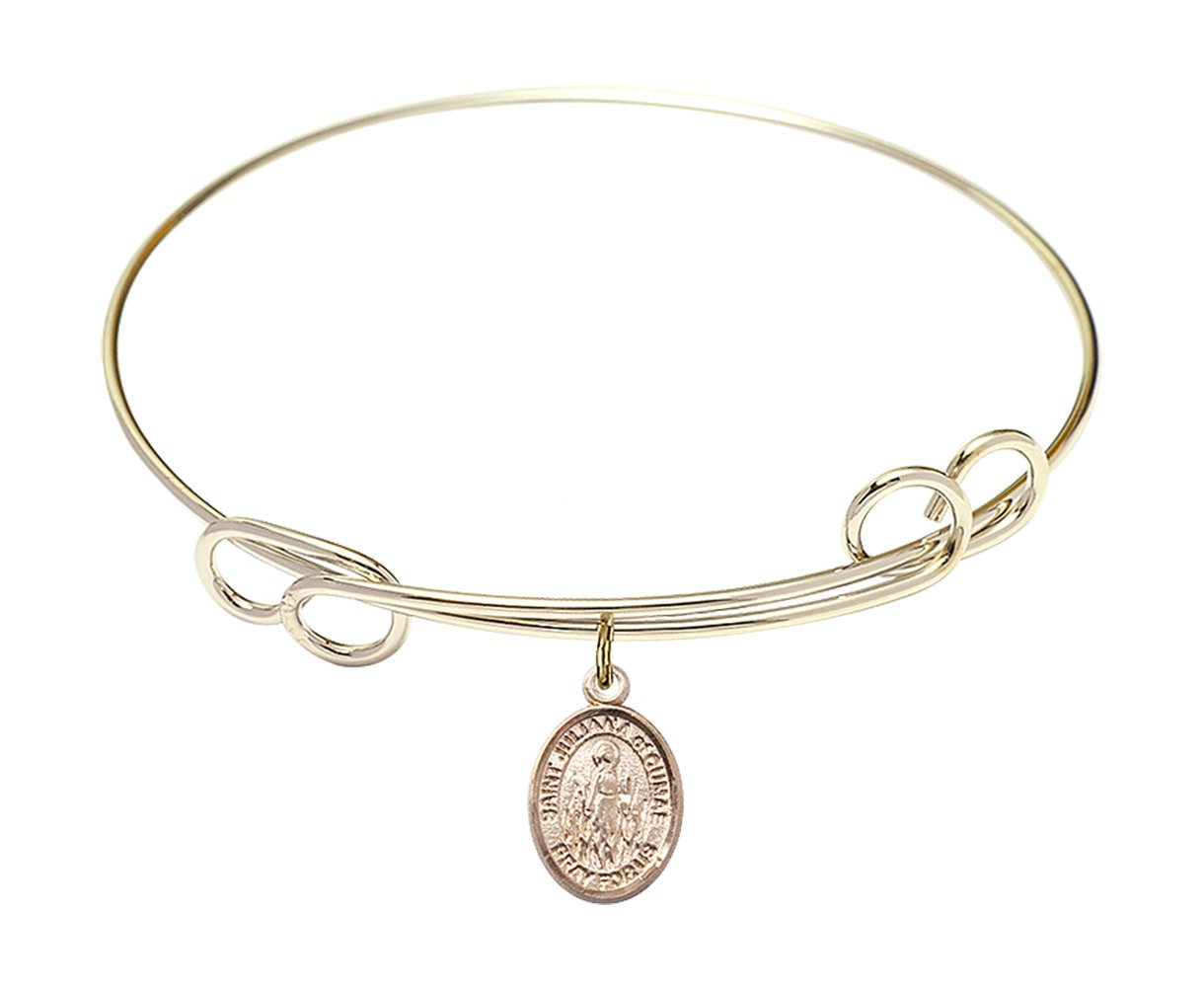 7 1/2 Inch Round Double Loop Bangle Bracelet with St. Juliana of Cumae Charm - Elegant Religious Jewelry for Women, Perfect for Church, Weddings & Special Occasions