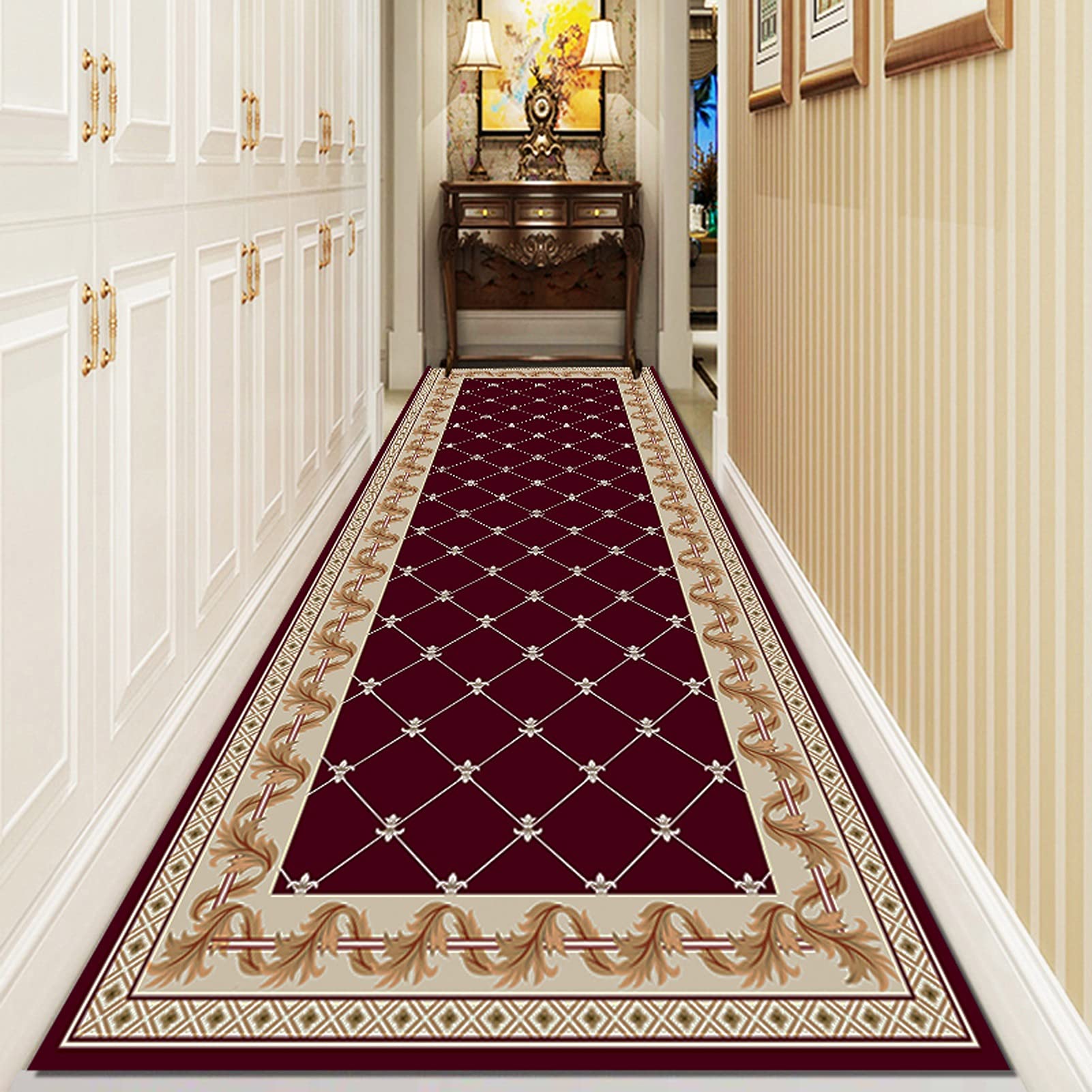 Classic Runner Rug for Hallway, Kitchen & Narrow Spaces - Extra Long Carpet in Red (2ft x 9.8ft) - Available in 60cm/70cm/80cm/90cm/100cm/120cm Widths - Perfect for Entryways, Corridors & High-Traffic Areas