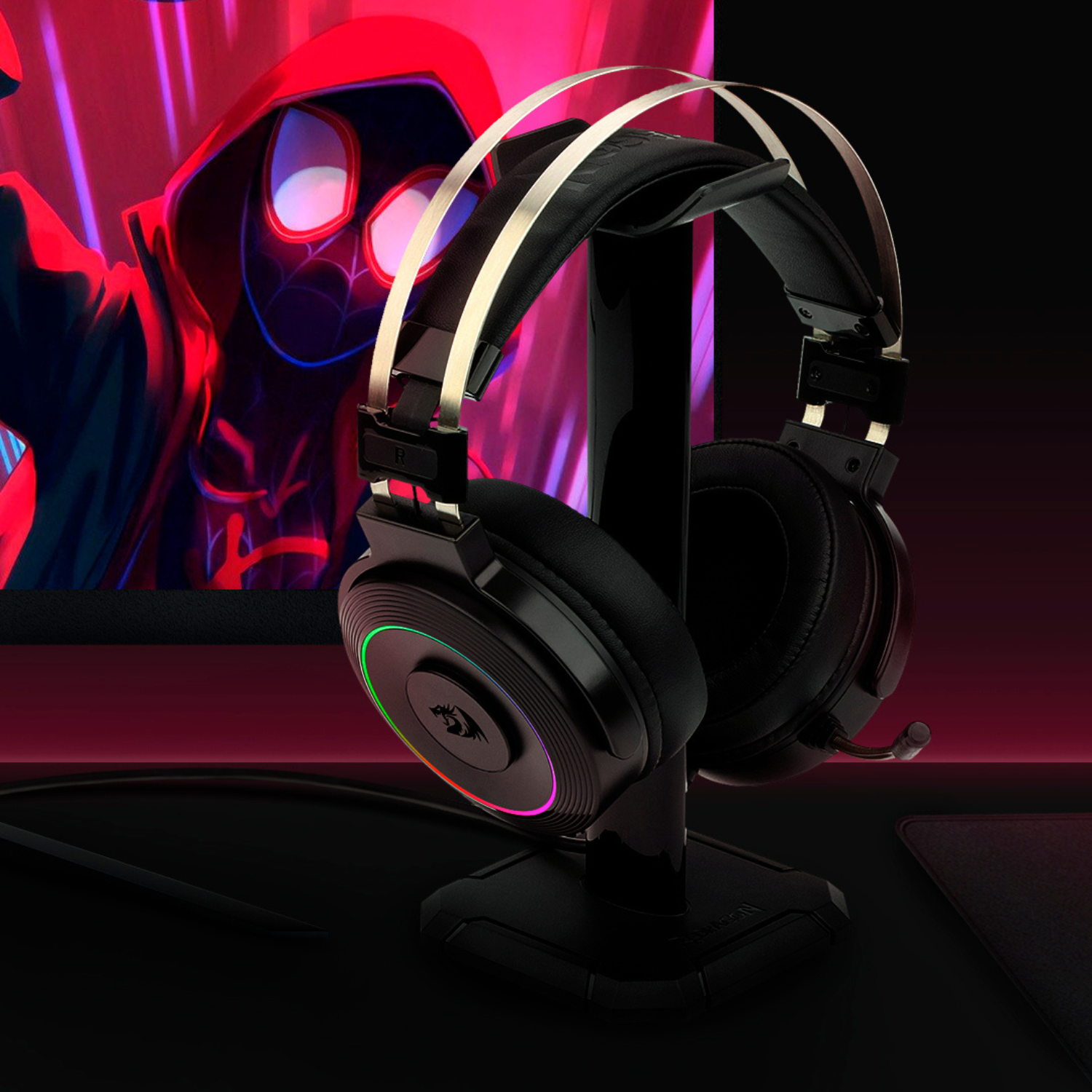 Redragon Lamia H320 RGB USB Gaming Headset with Microphone - Black with Stand - Perfect for PC, PS4, Xbox Gaming & Streaming